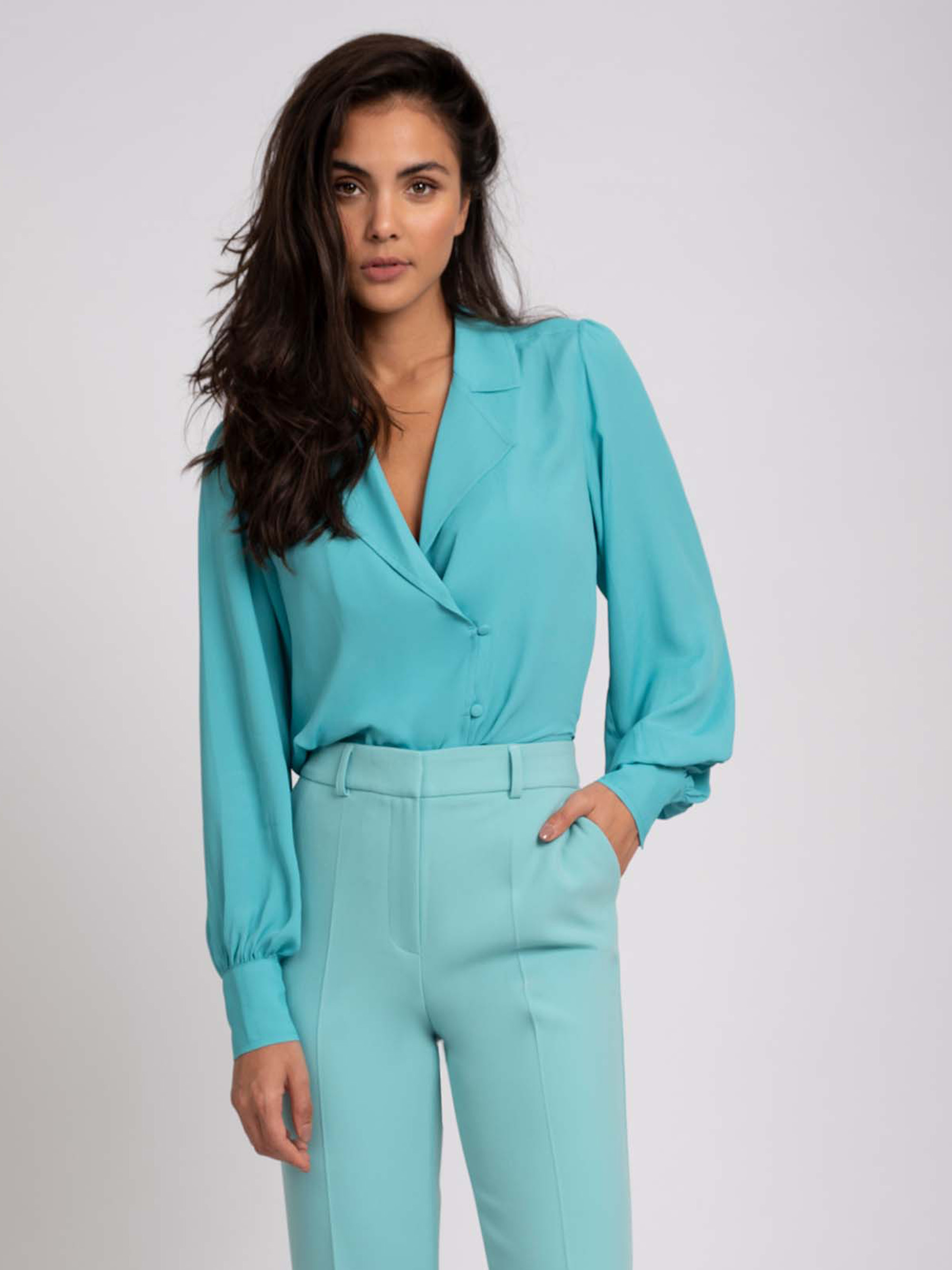 Regular blouse with asymmetric lapel collar 