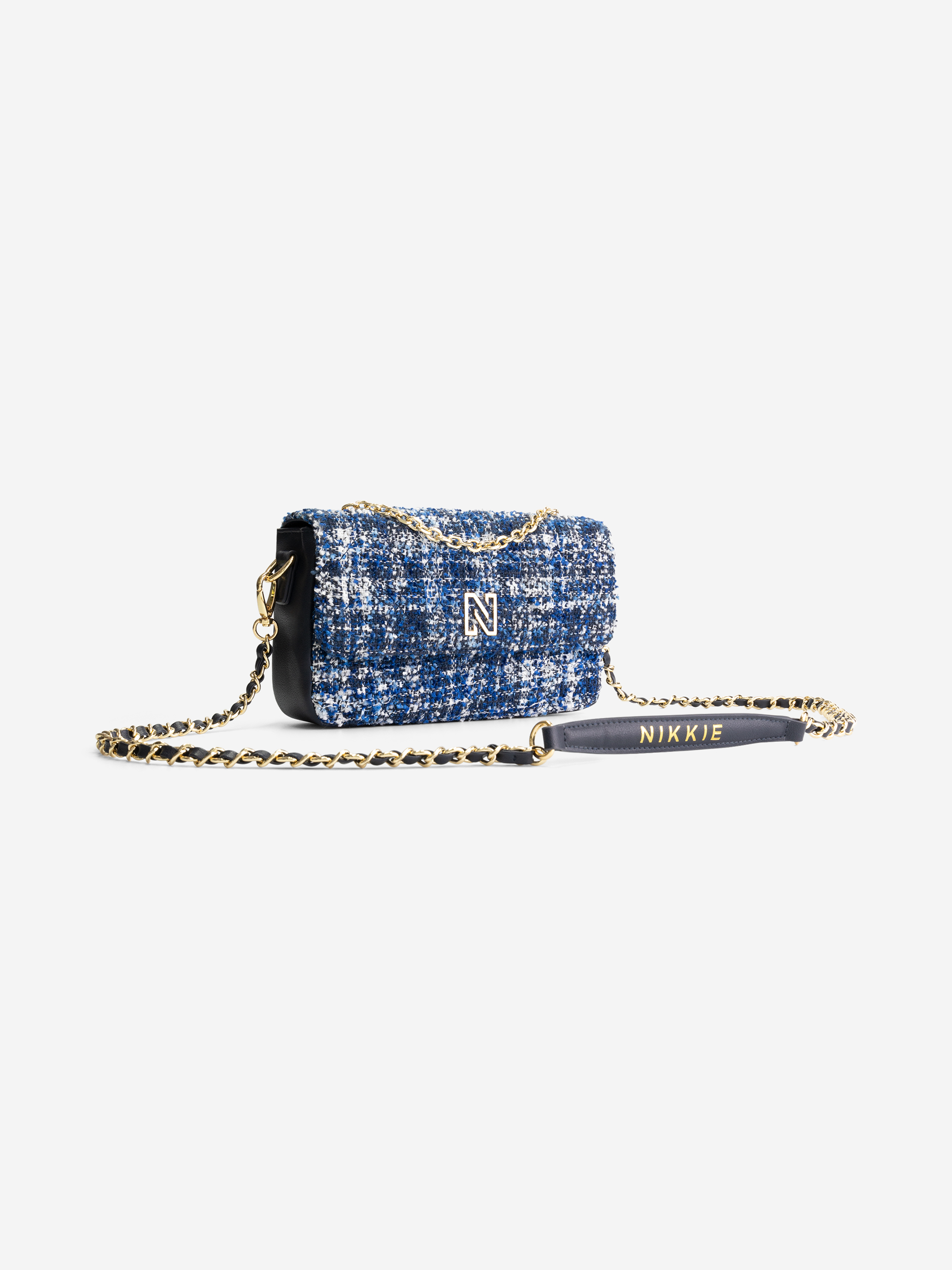 Tweed shoulder bag with pied-de-poule pattern