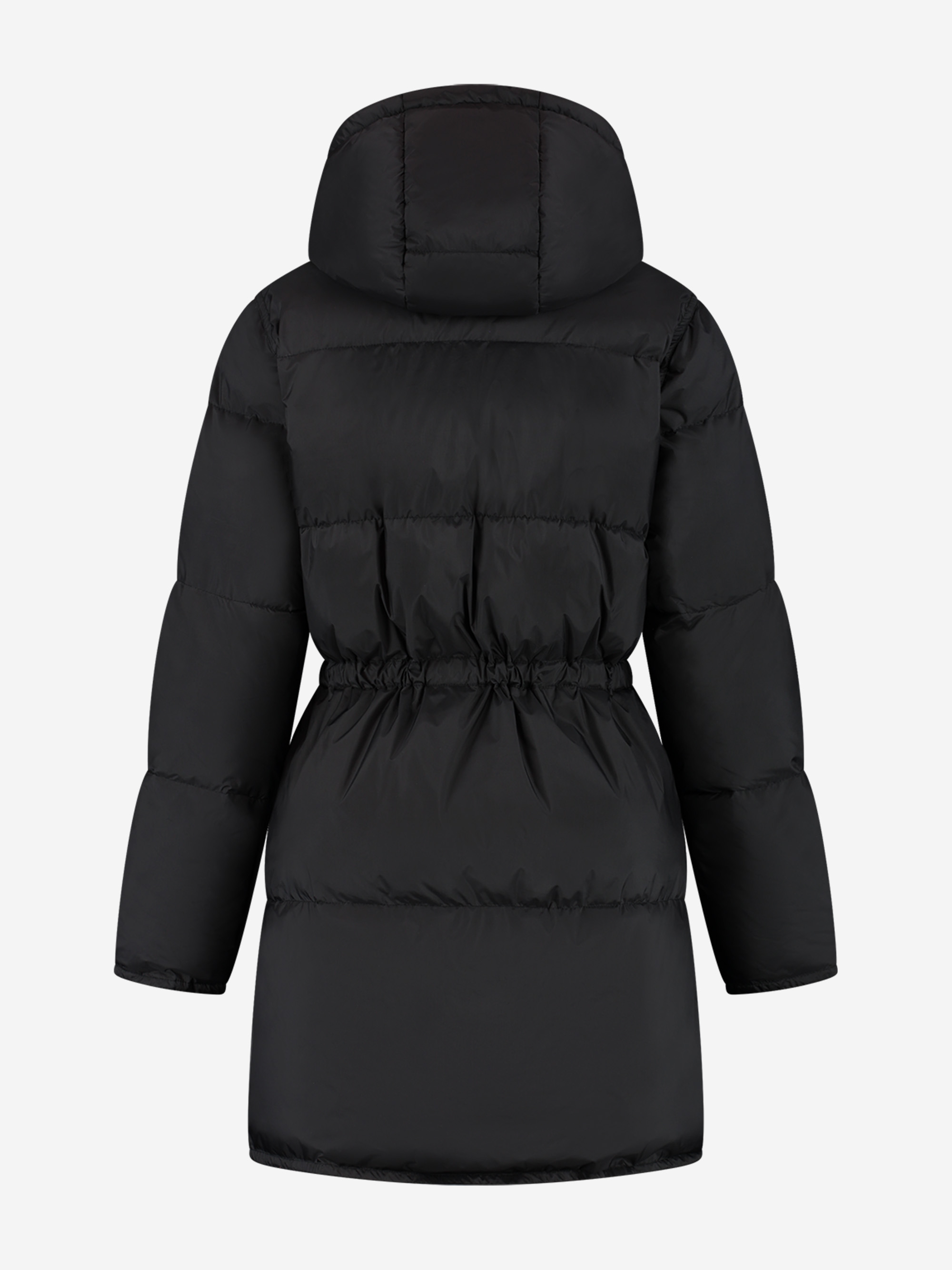Puffer jas met capuchon en ceintuur