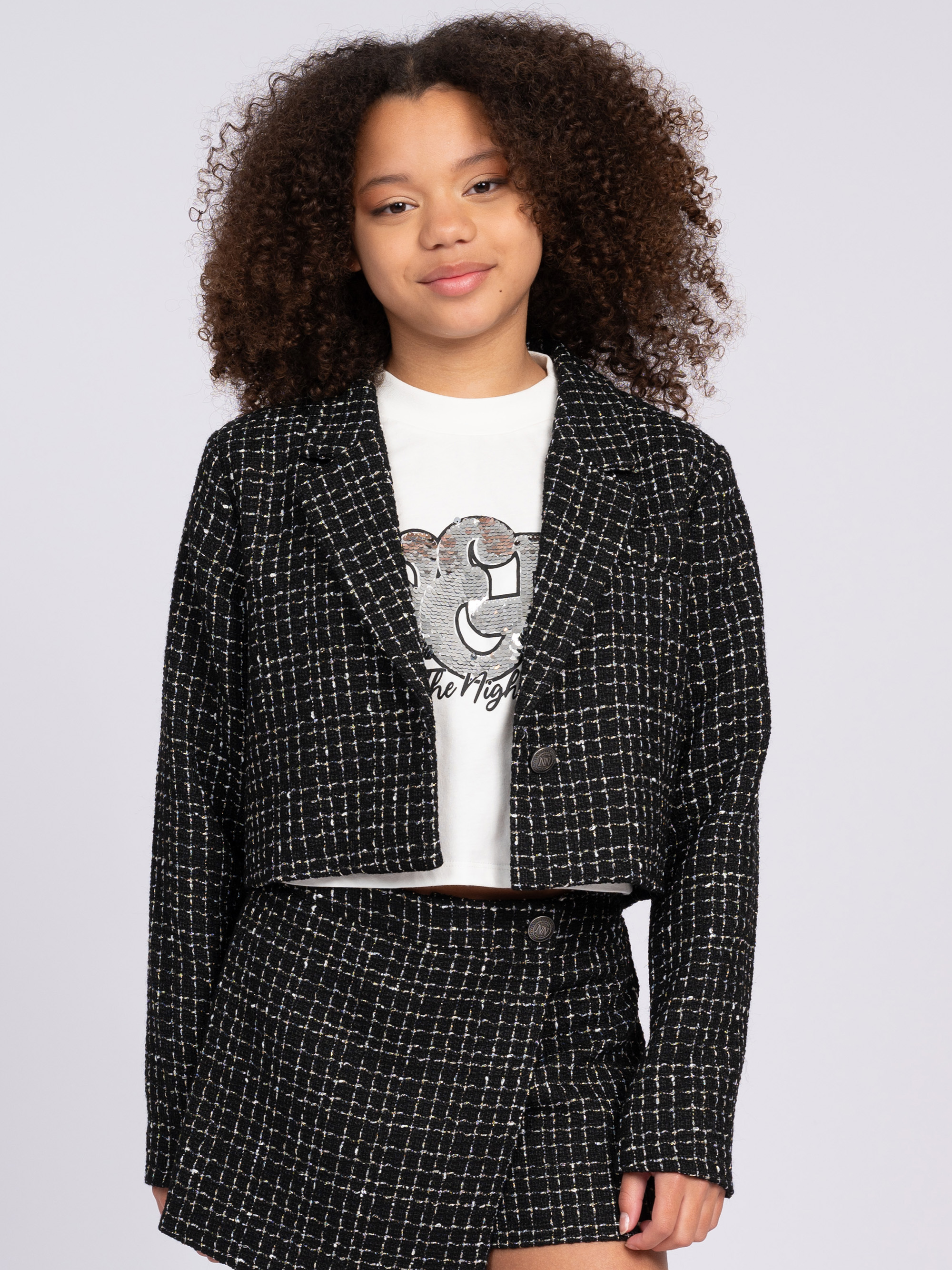 Cropped blazer met pied-de-poule patroon 