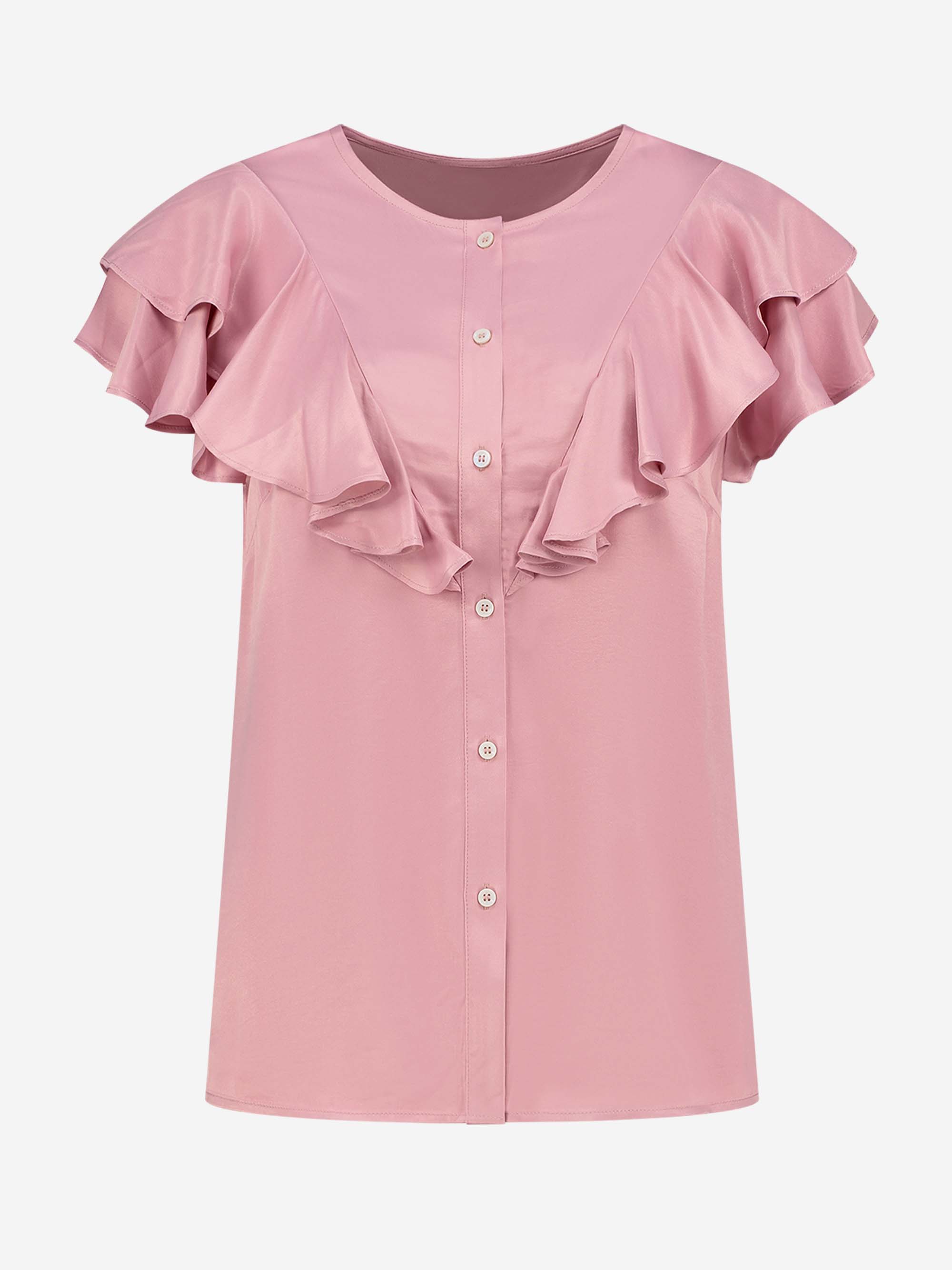 Satin look blouse with ruffles