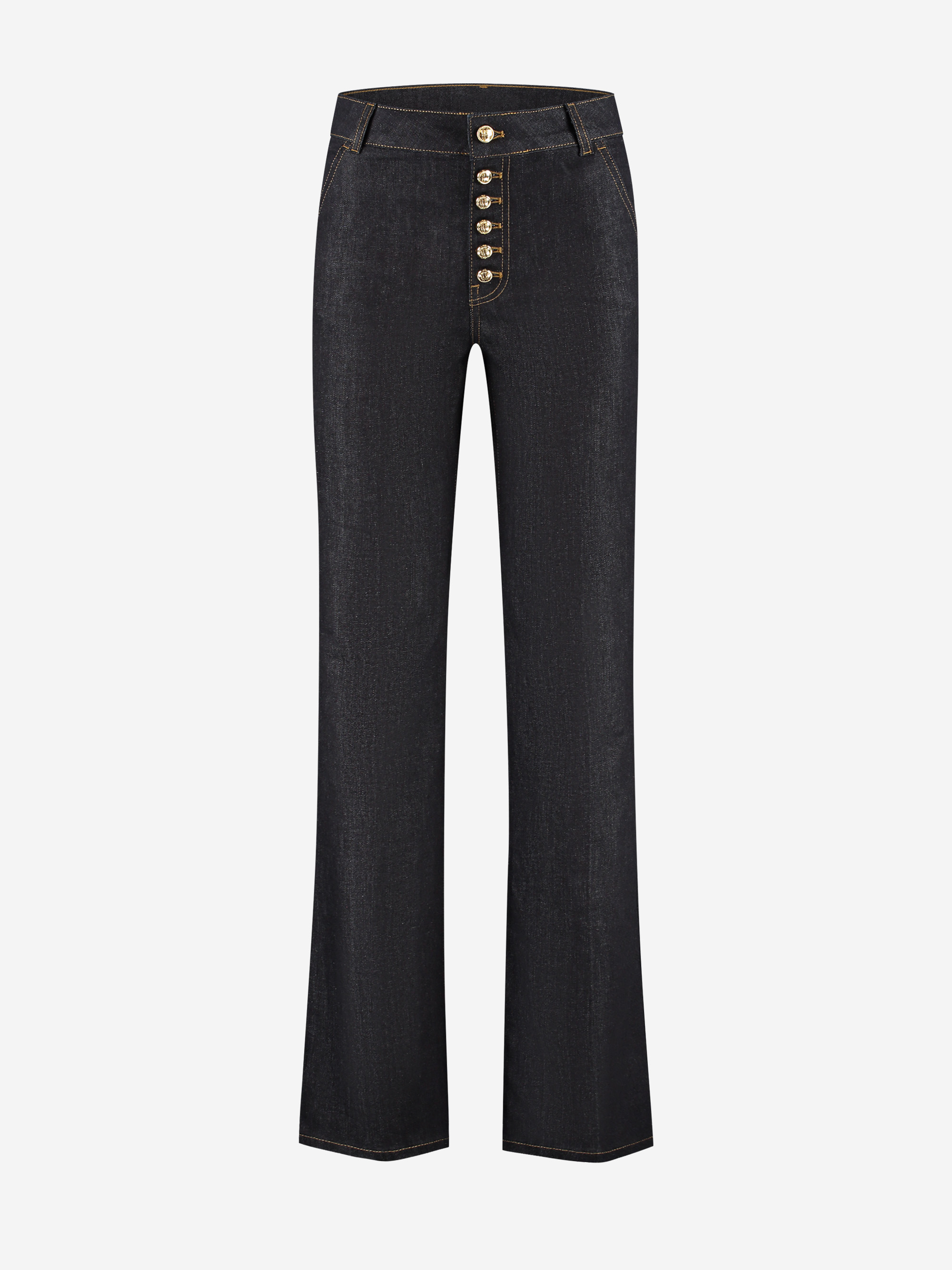 Jeans met rechte pijpen en rij knopen