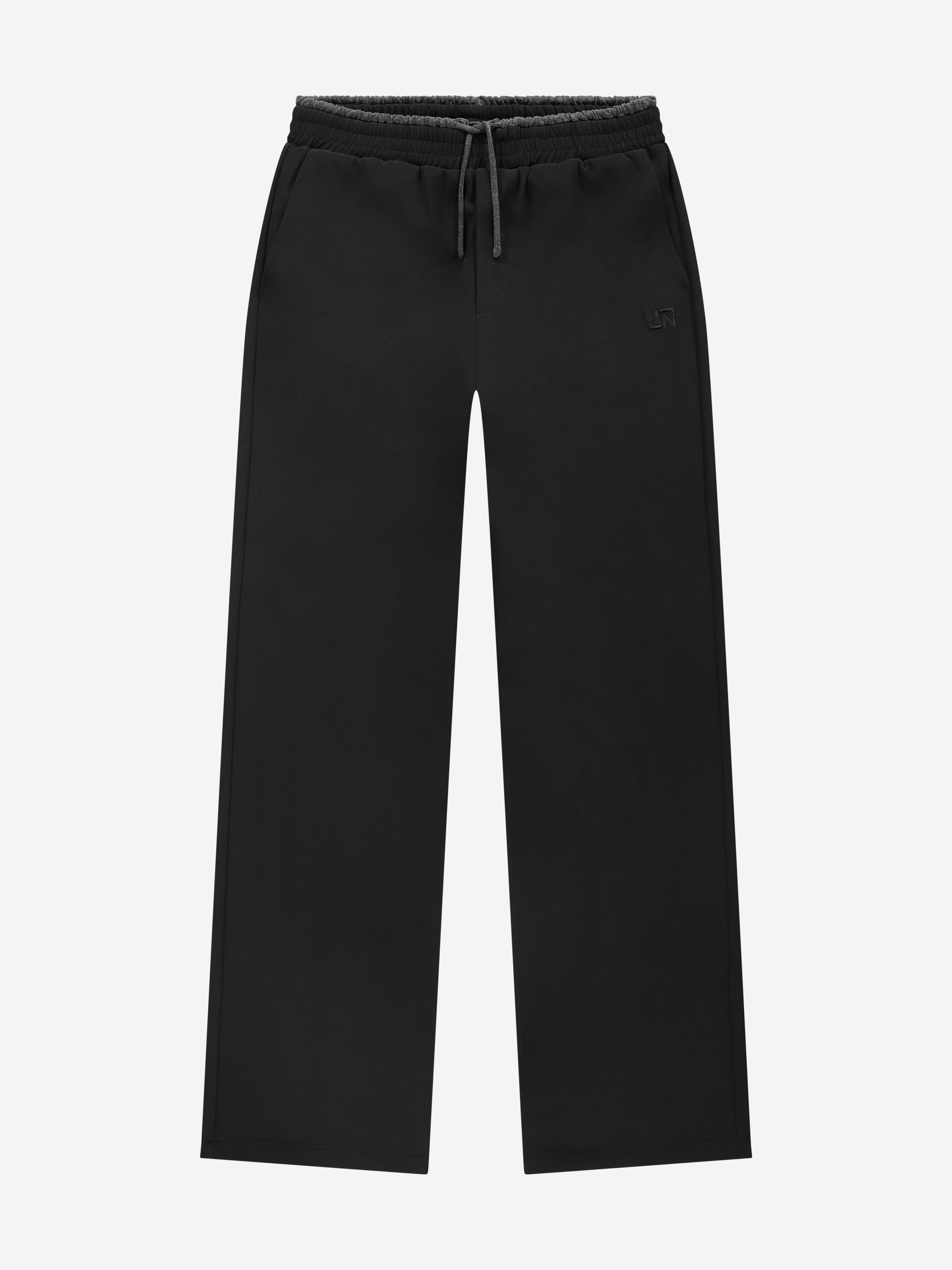 Pants with double waistband and drawstring