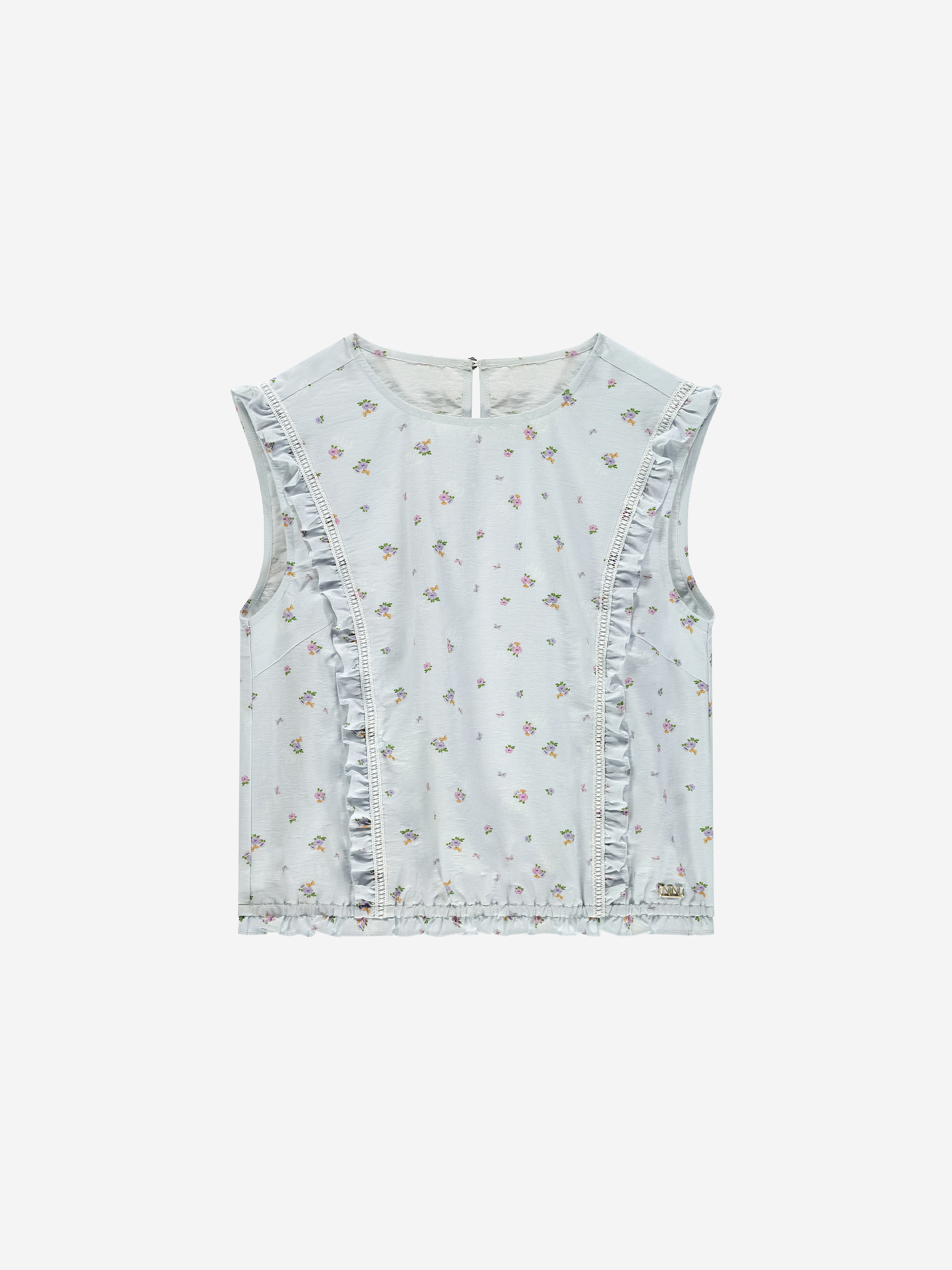 Short top with floral print and ruffles