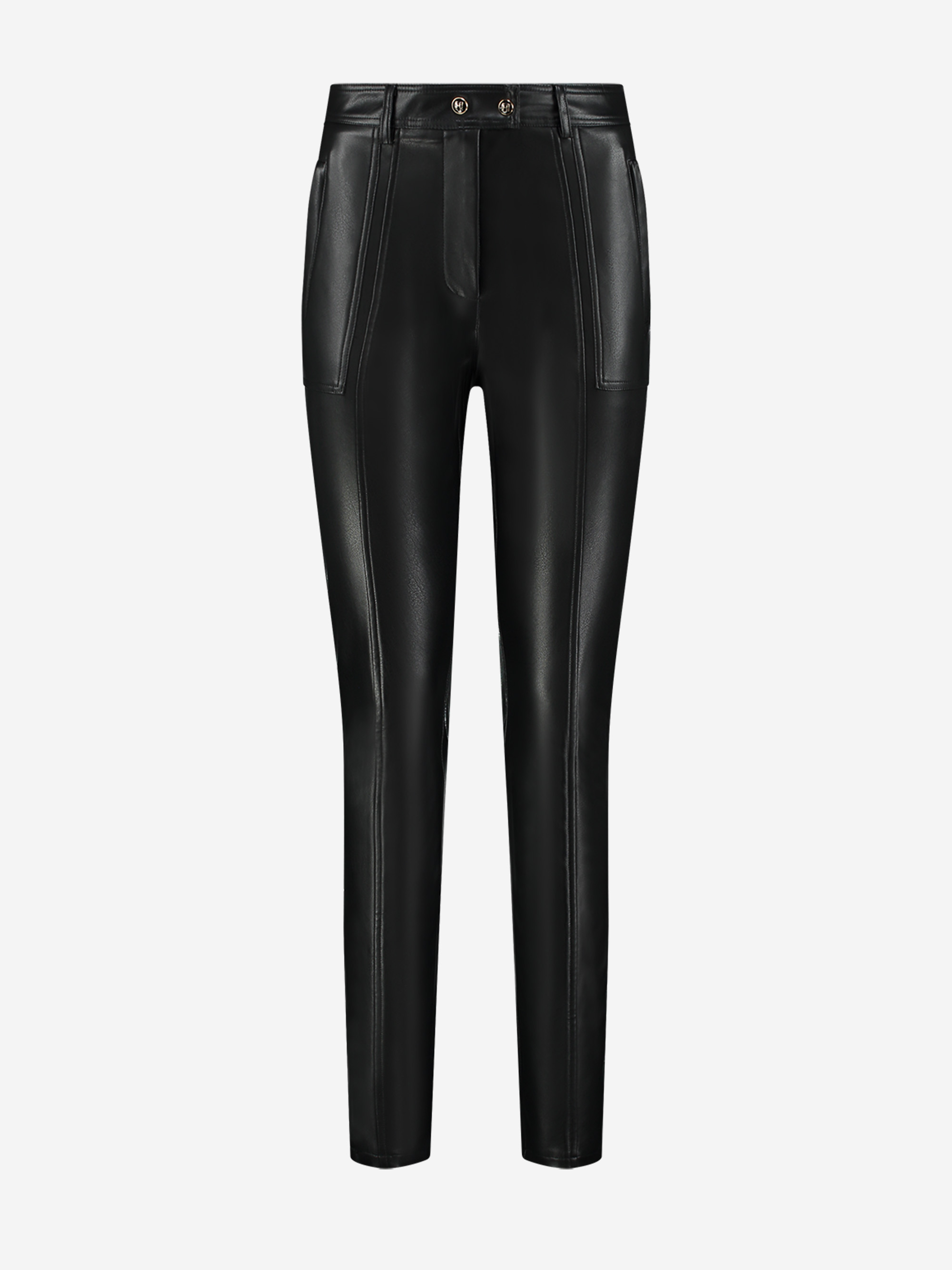 Vegan leren fitted broek met hoge taille