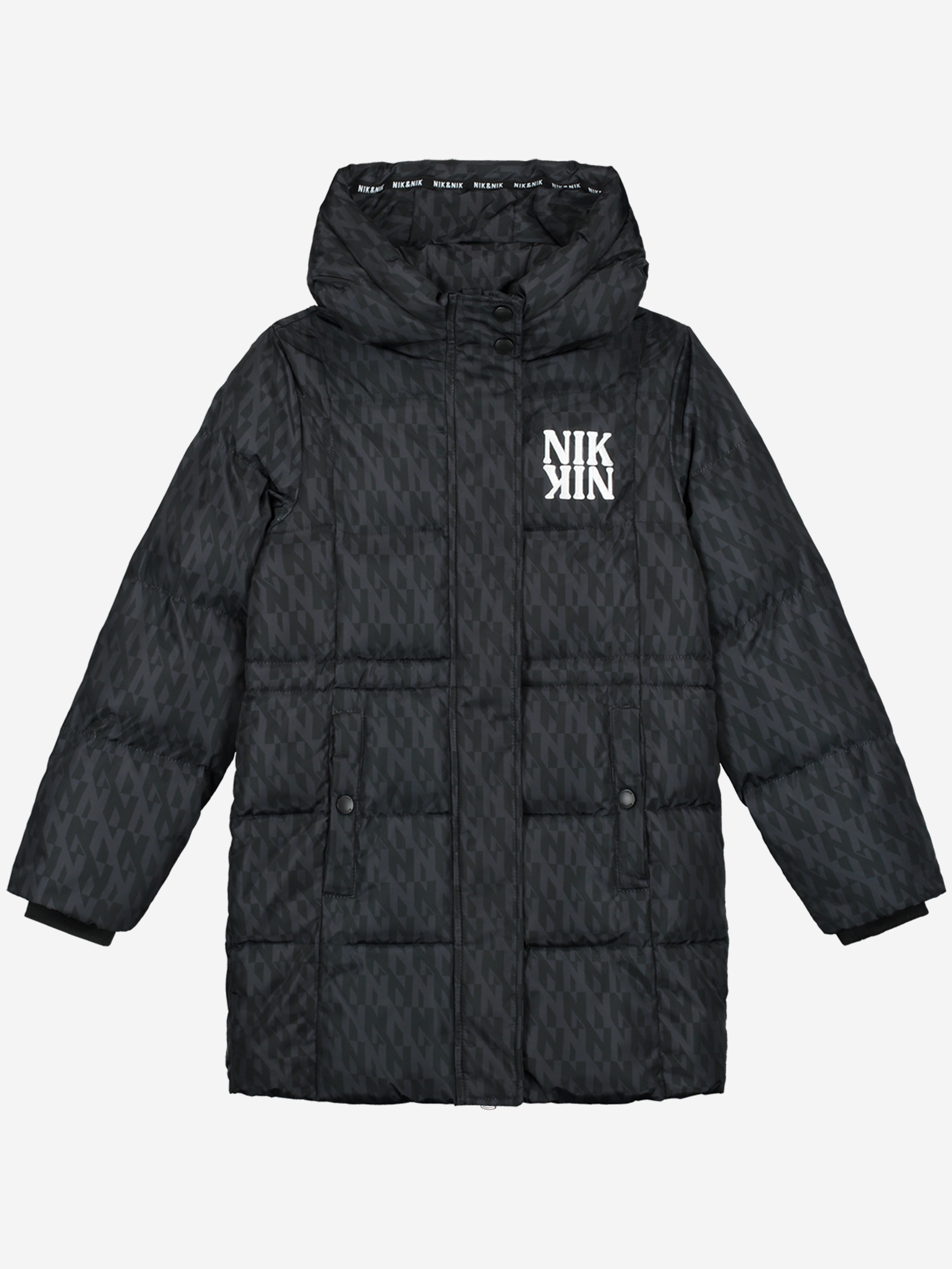 Puffer jas met logo patroon en capuchon