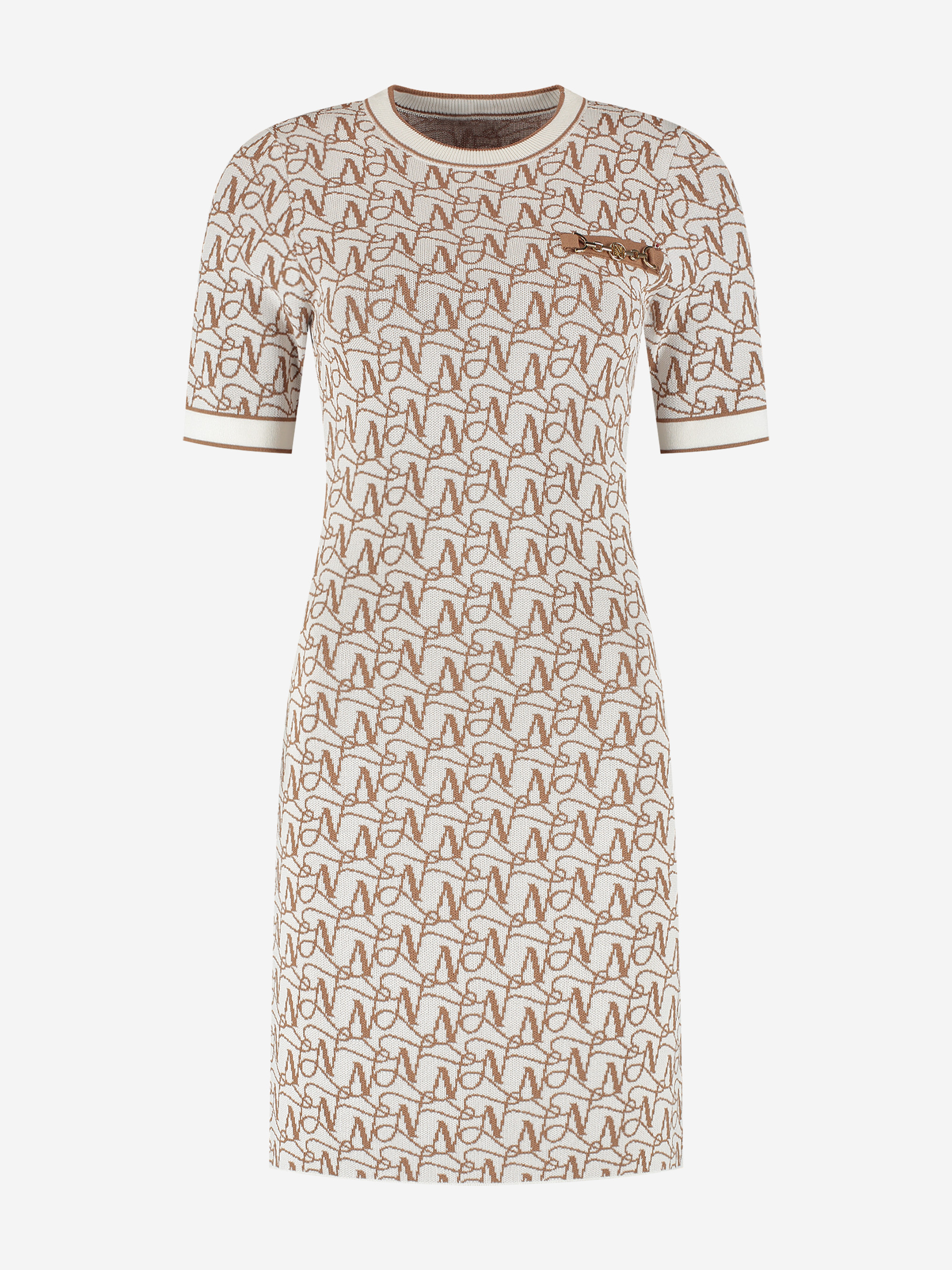 Fitted dress with logo pattern and chain detail