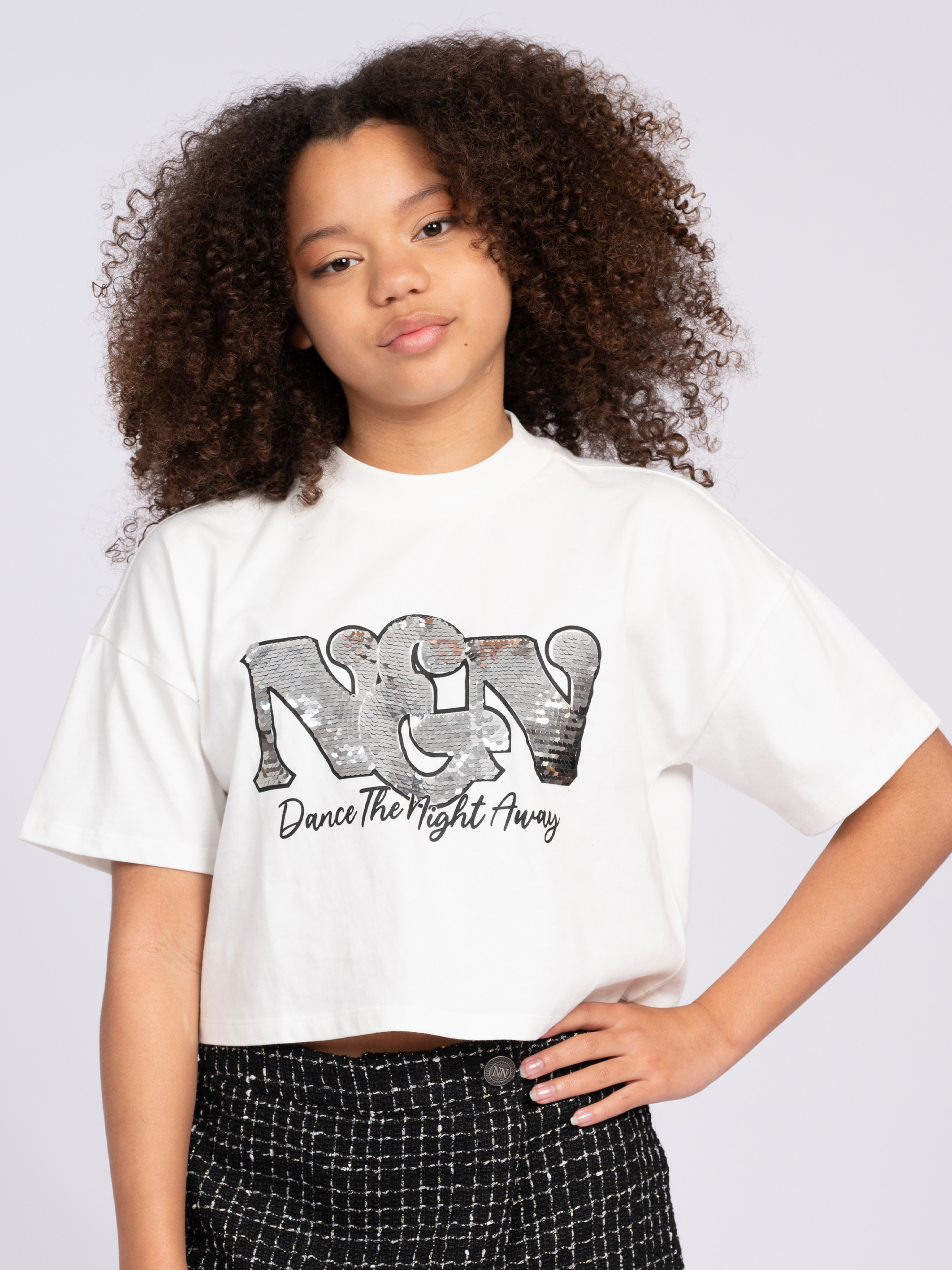 Cropped T-shirt met pailletten NIK&NIK logo