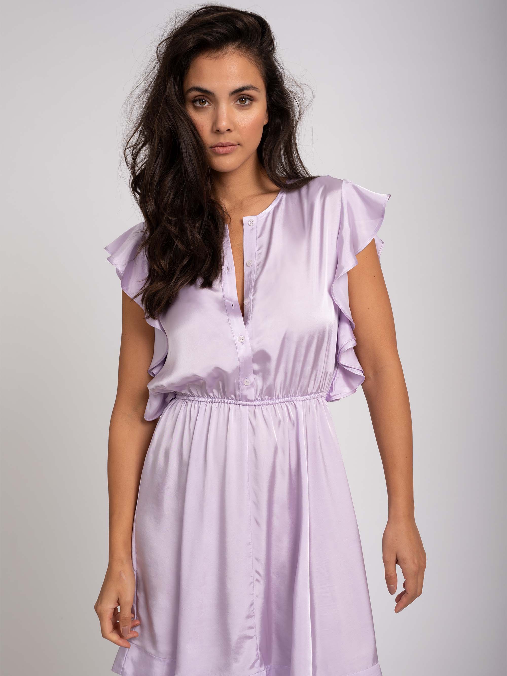 Satin look ruffled dress