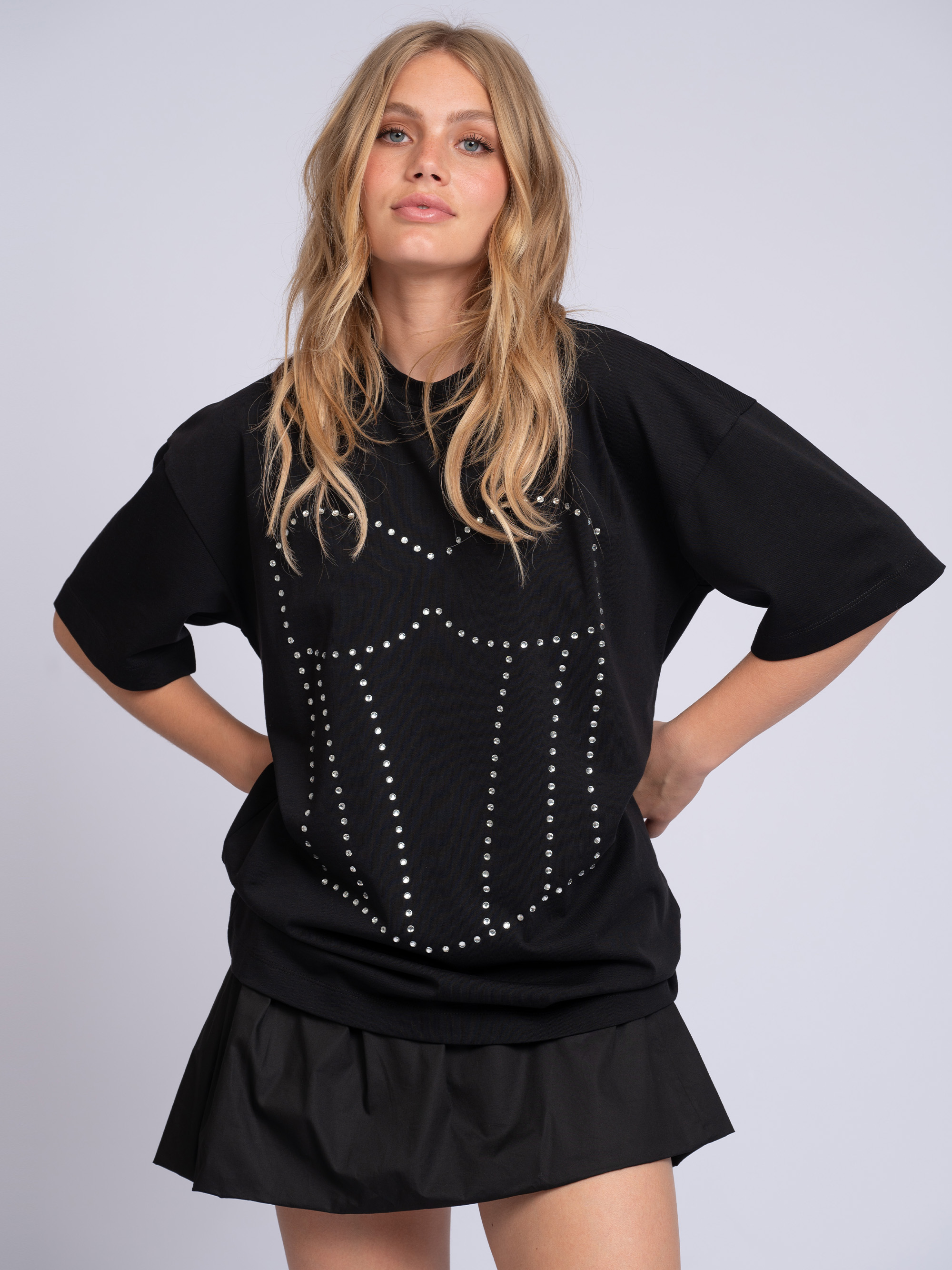 Oversized T-shirt with rhinestones