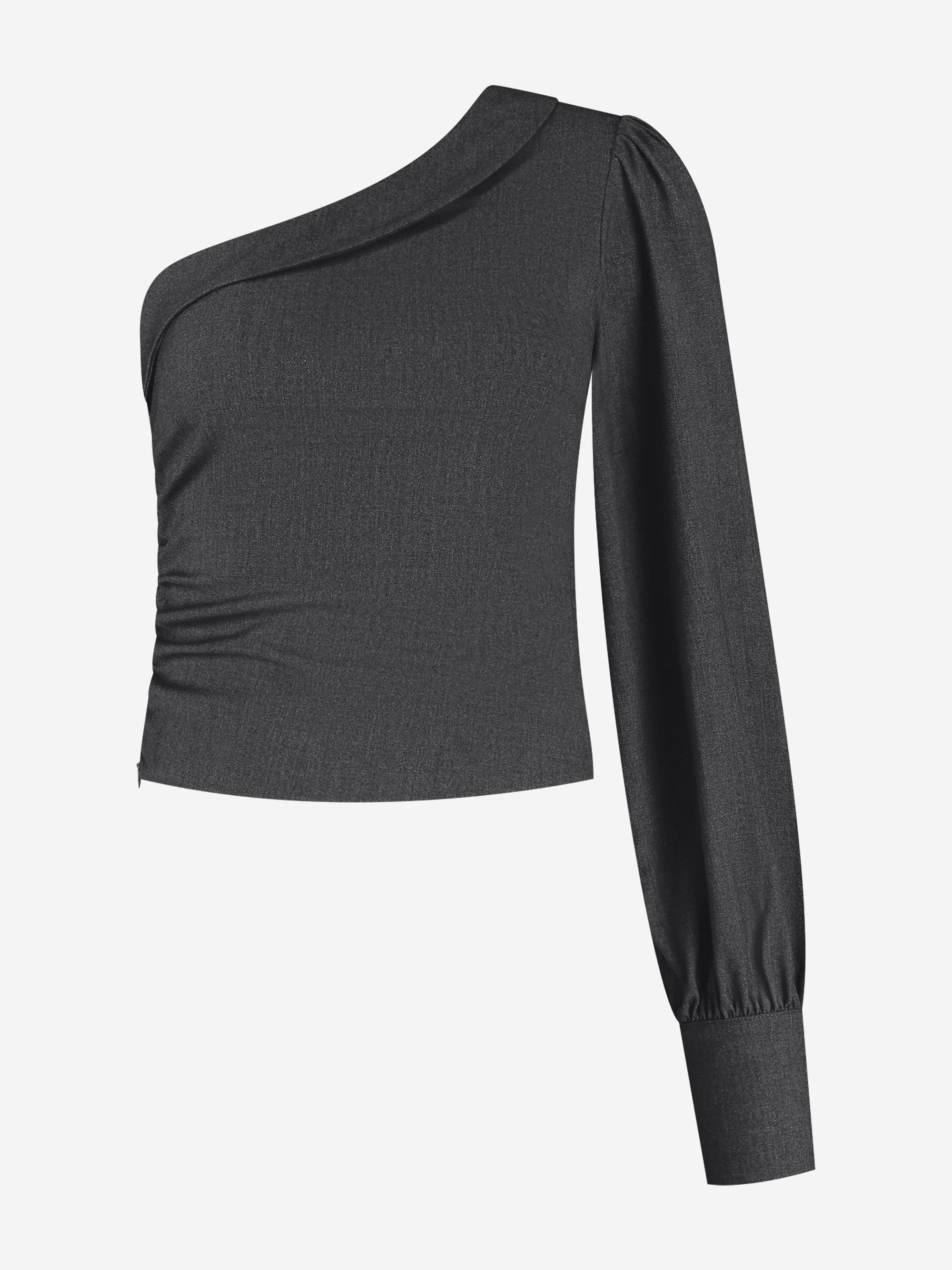One shoulder top met ballonmouw