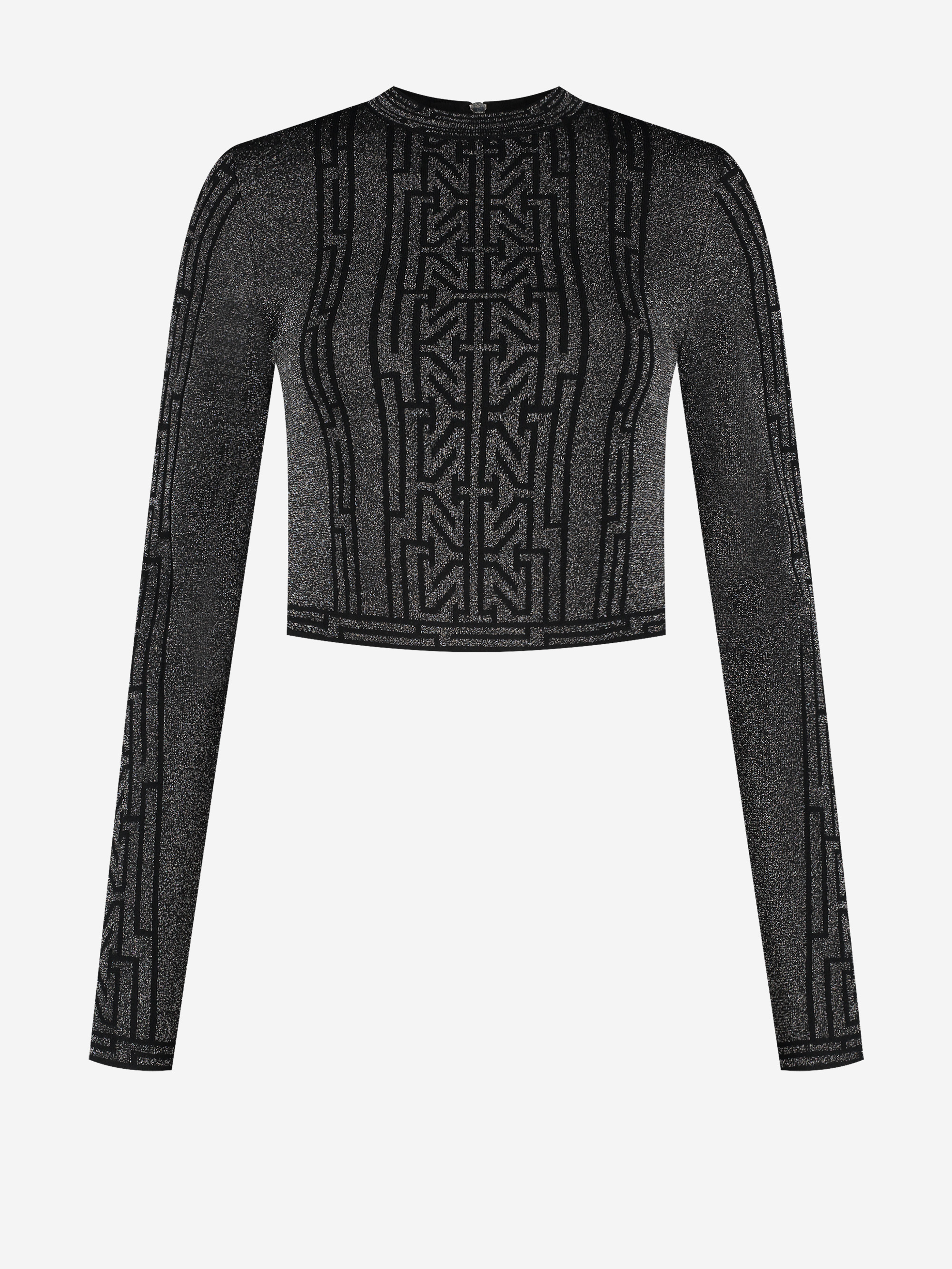 Korte glitter top met col en logo patroon