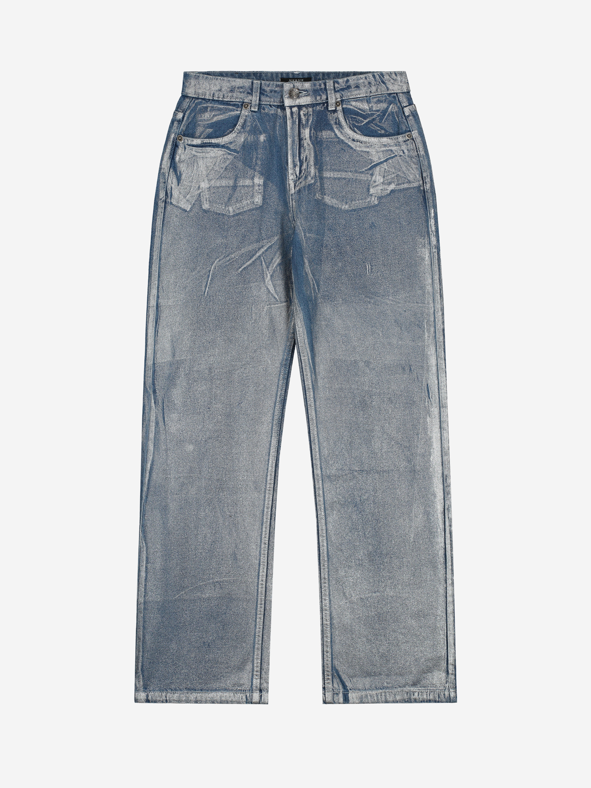 mid rise metallic broek