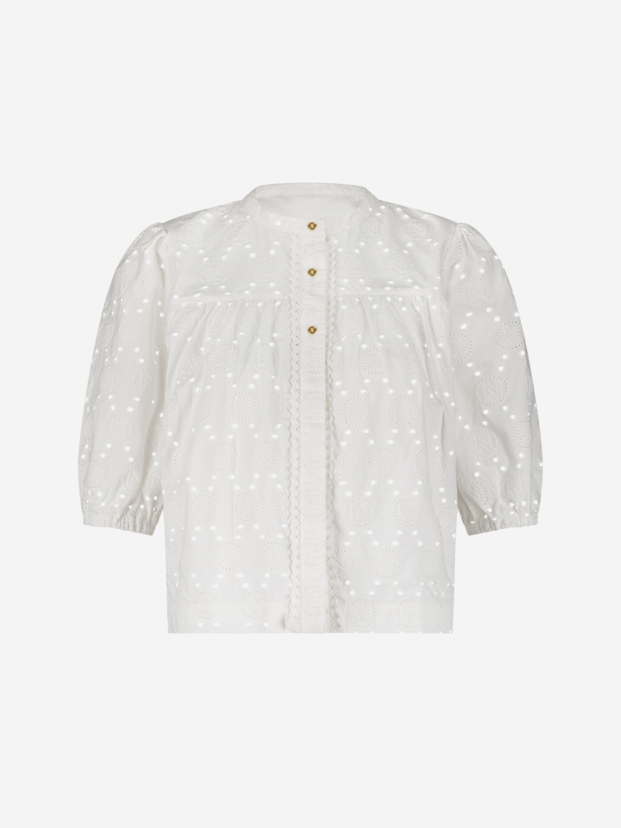 Broderie anglaise top met pofmouwen