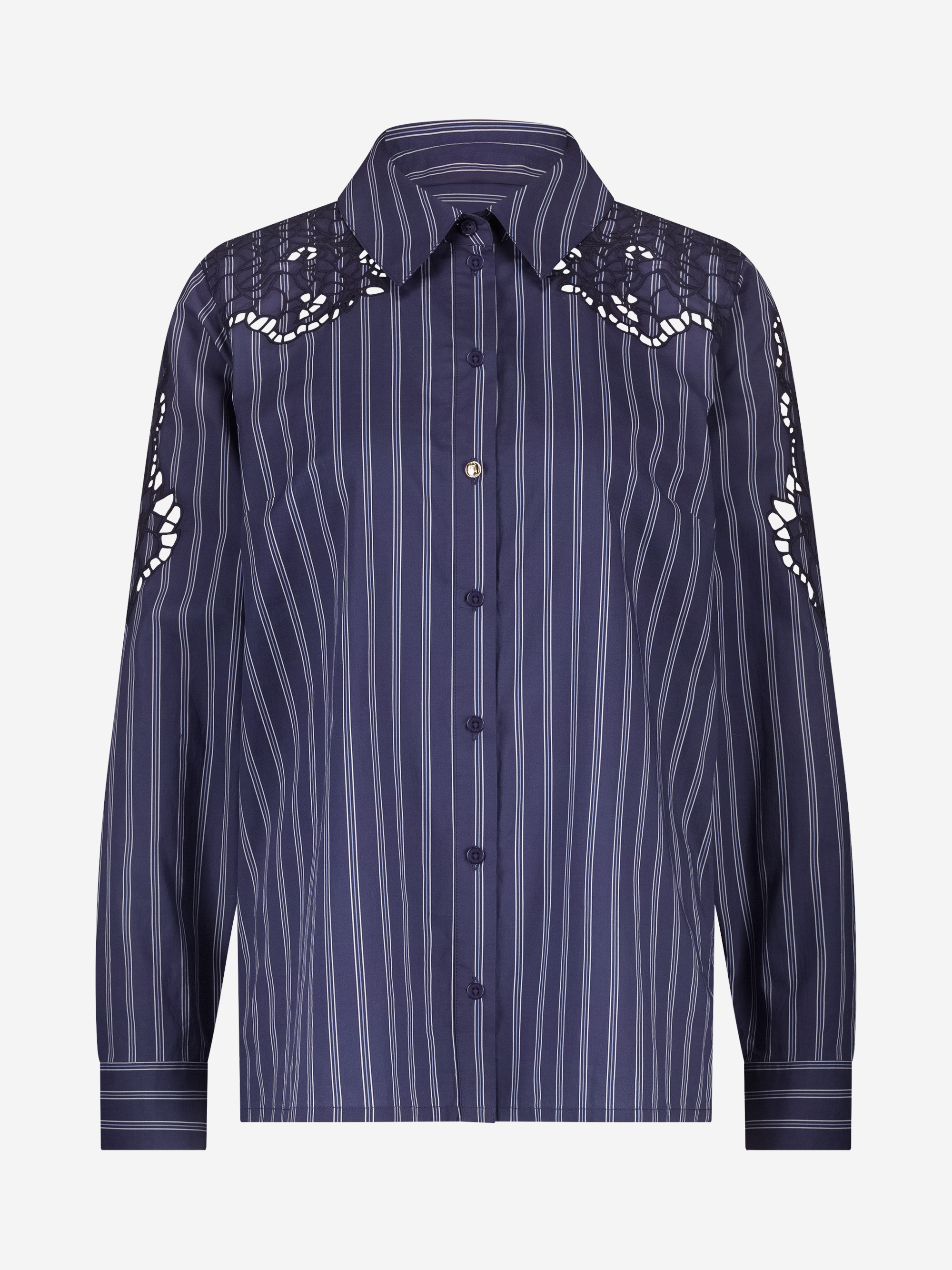 Gestreepte blouse met kanten cut-out details