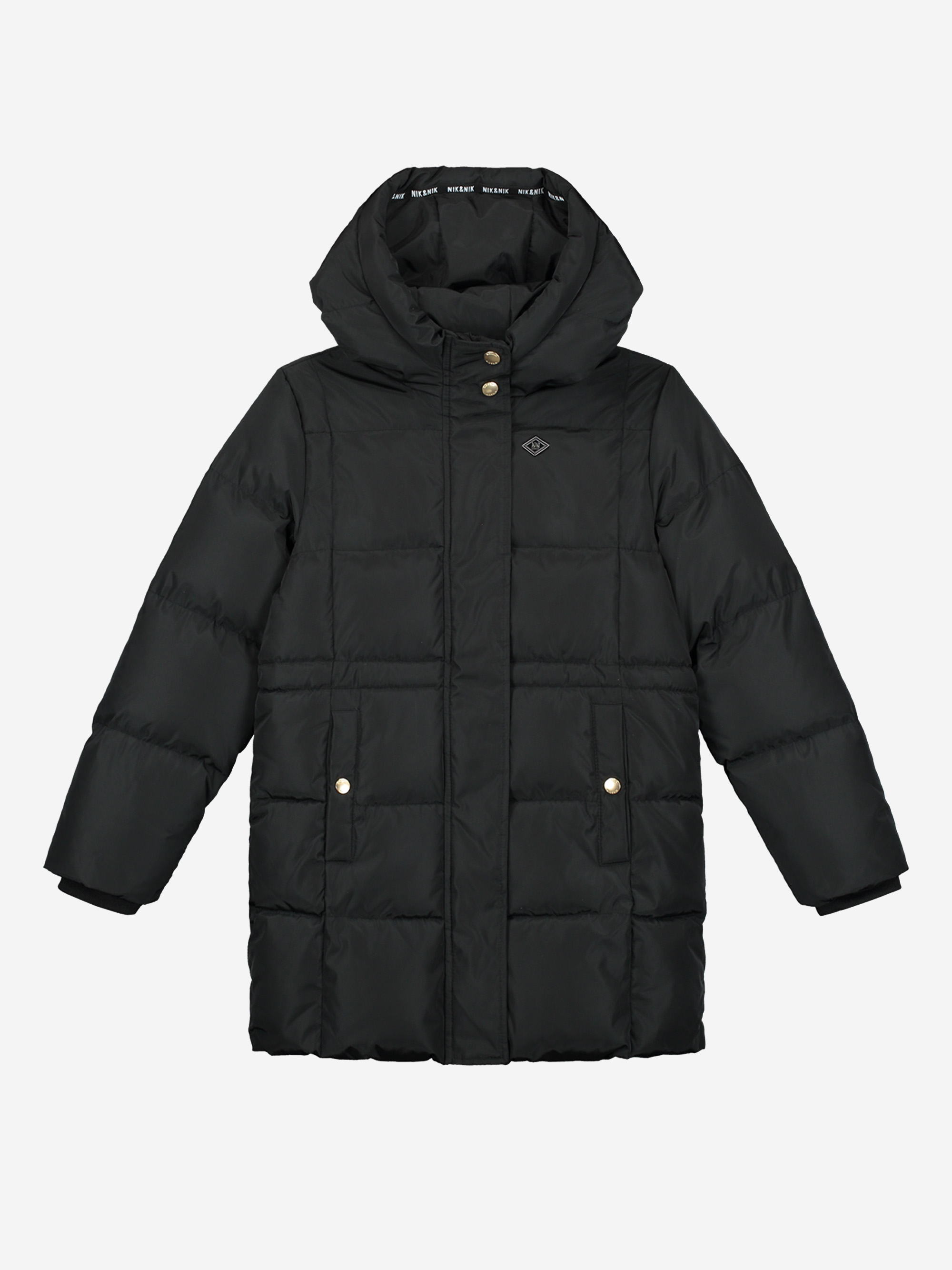 Puffer jas met capuchon en getailleerd middel