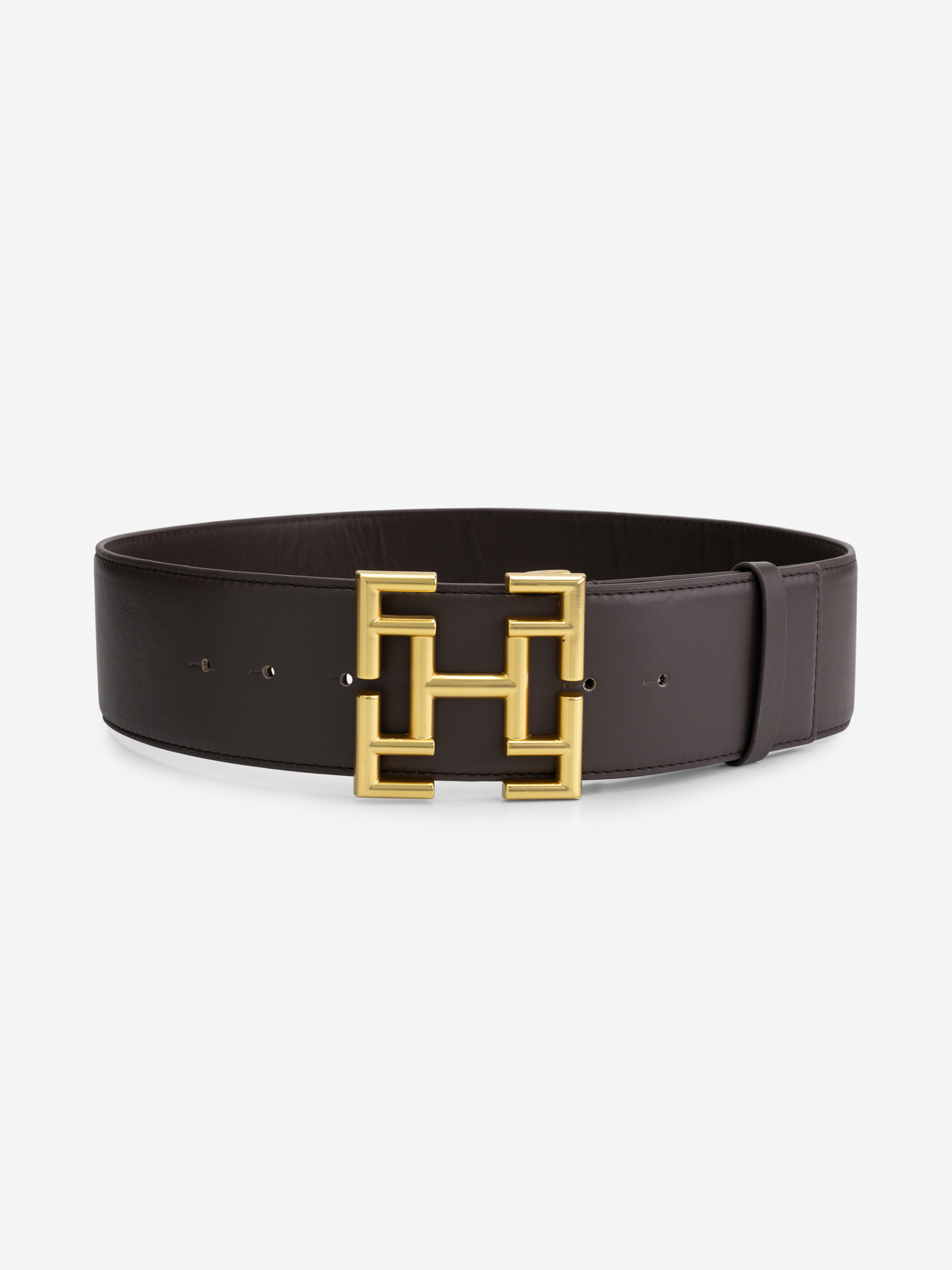  Leather waist belt with logo buckle