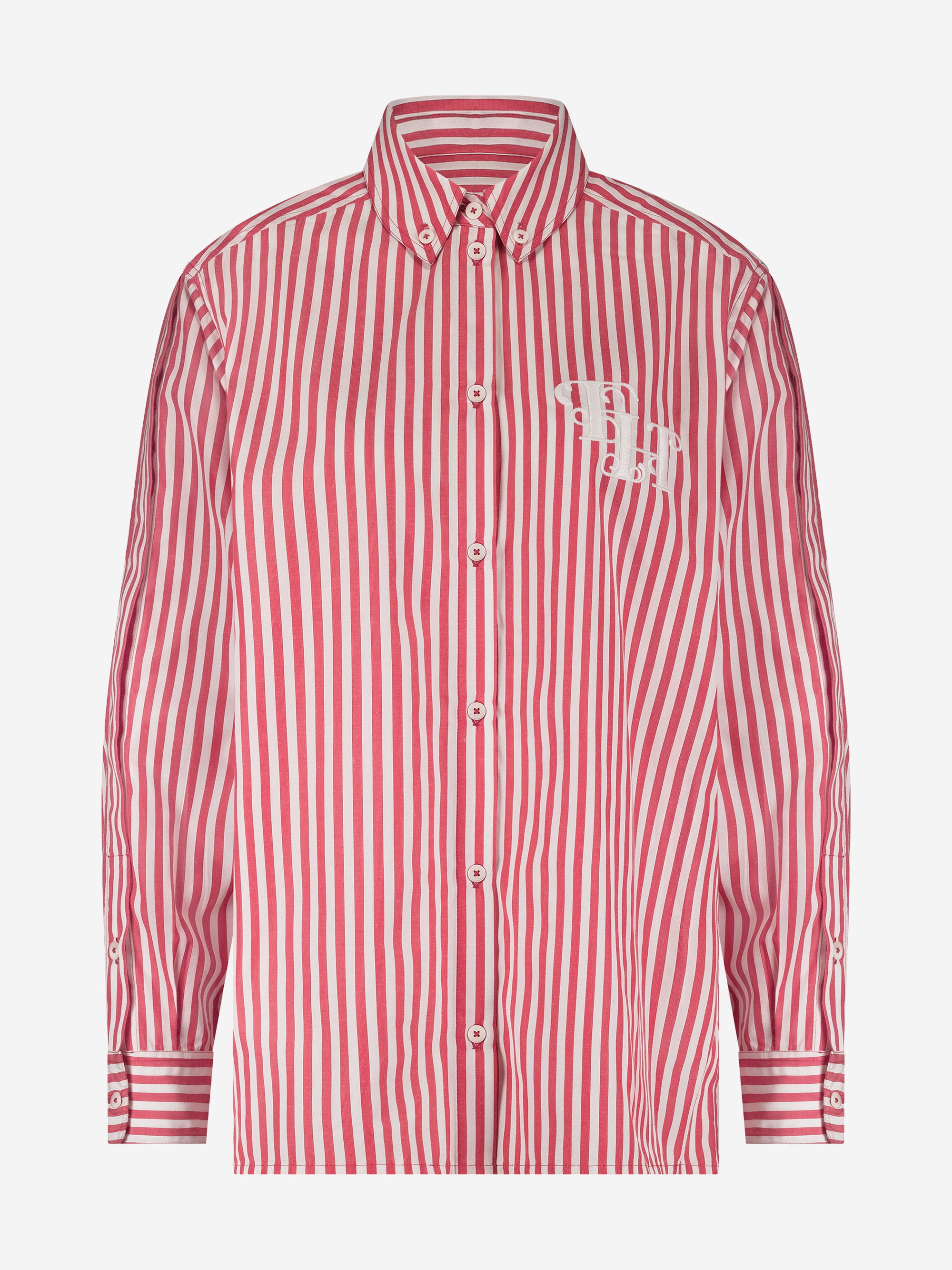 Losvallende gestreepte blouse met geborduurd logo