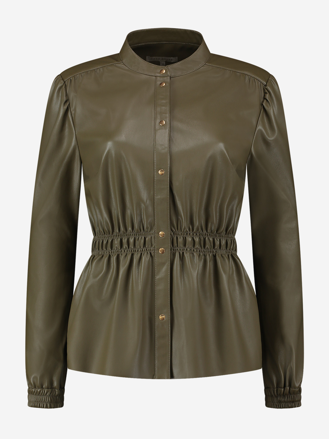  Vegan leather blouse with smocked waist 