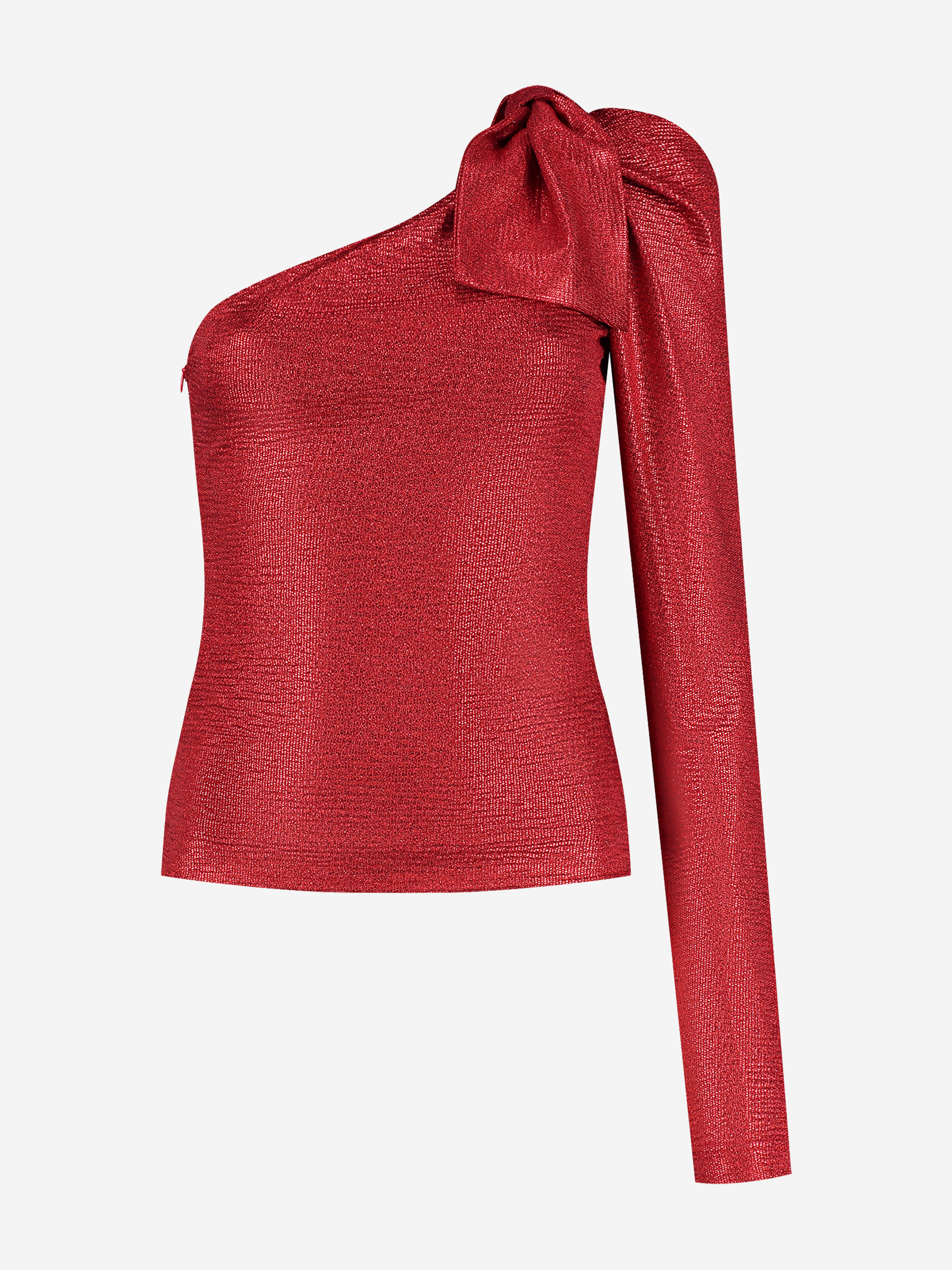 One shoulder top met strik op schouder