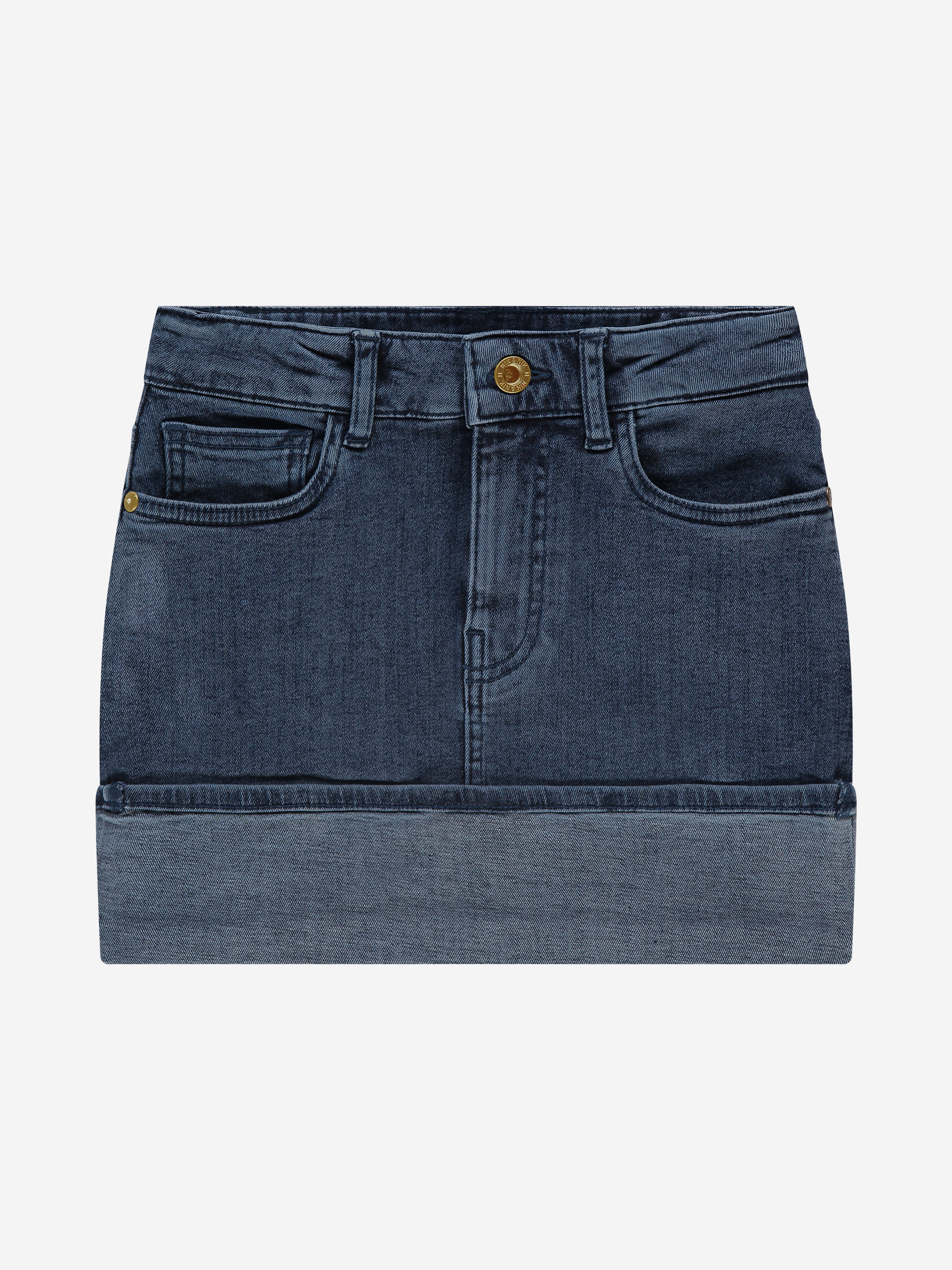 Korte denim rok met omgeslagen rand
