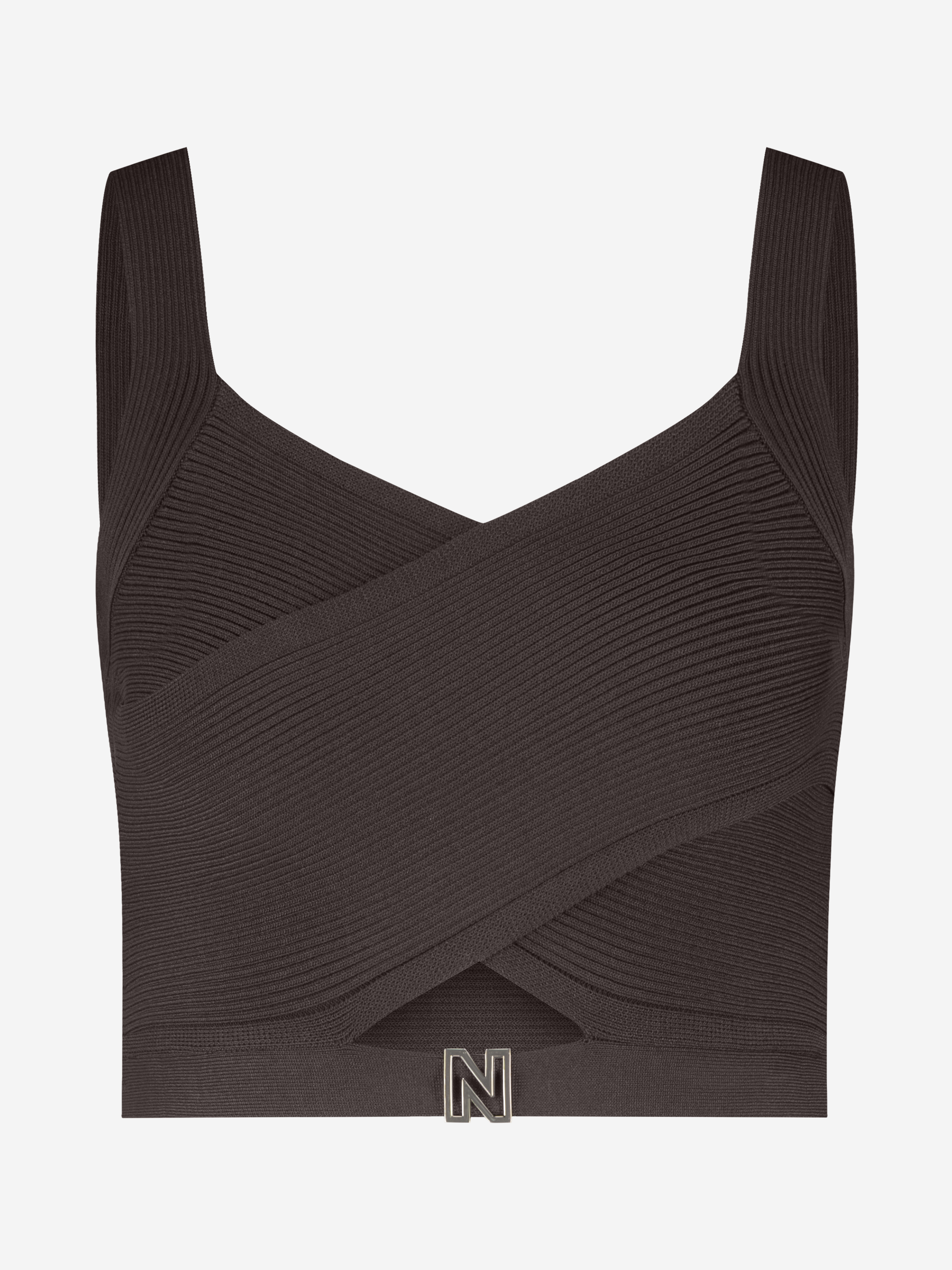 Korte gekruiste top met logo gesp detail