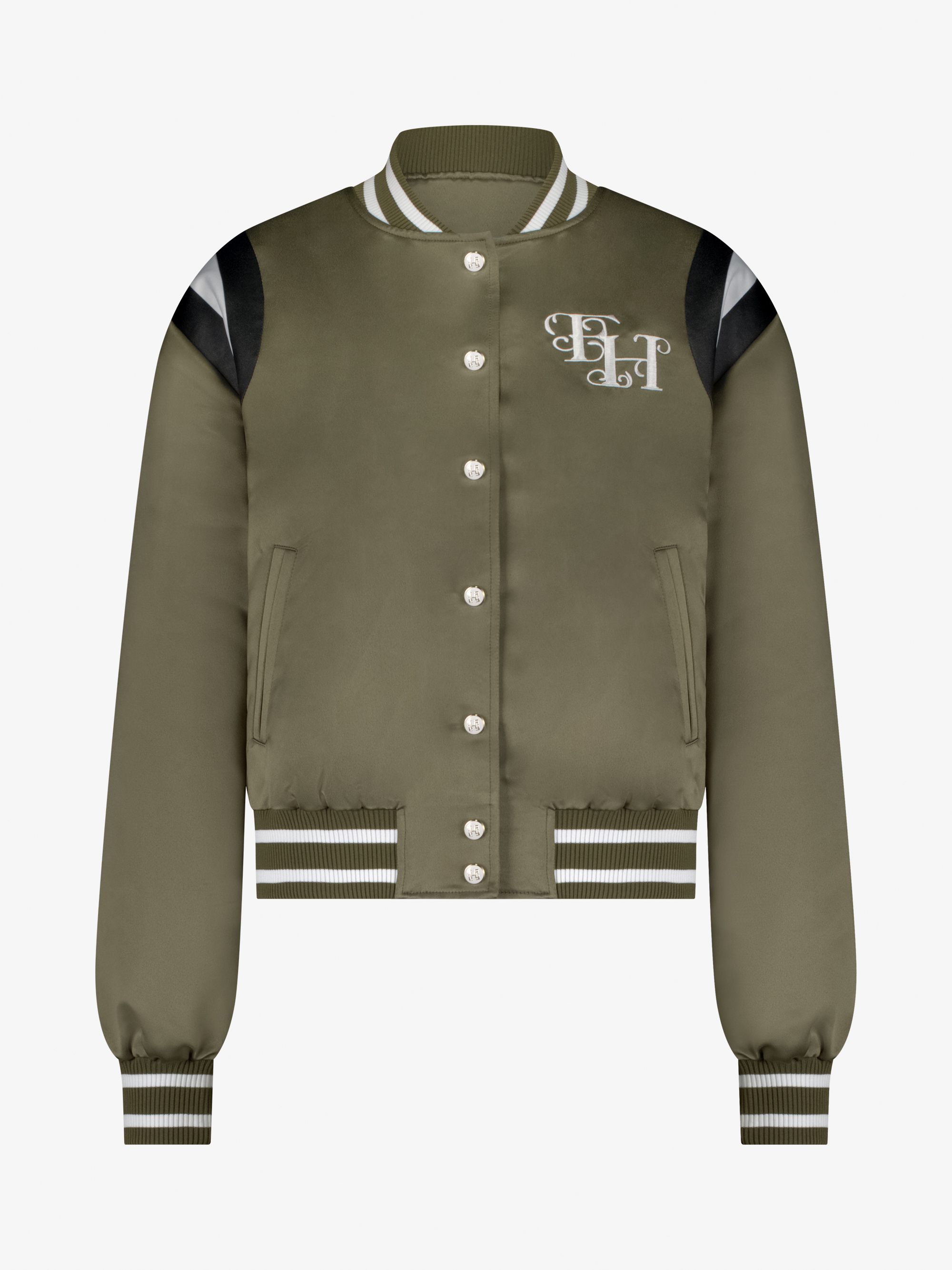 Bomber jack met geborduurd logo en gestreepte details