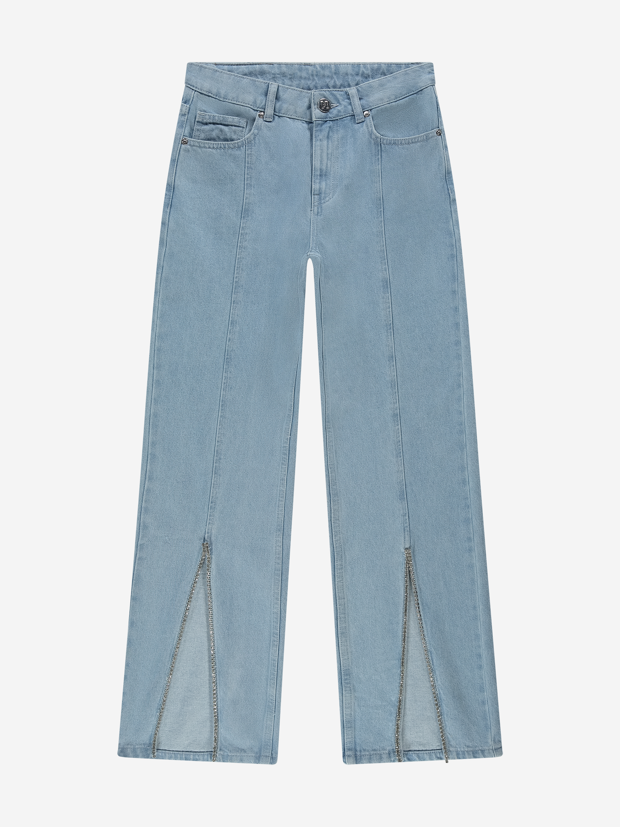 Jeans with slit and rhinestones