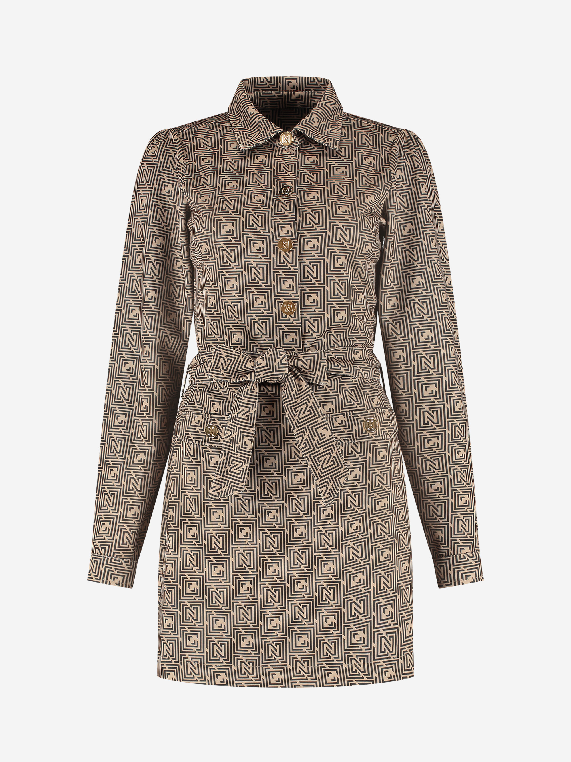 Dress with logo pattern and belt