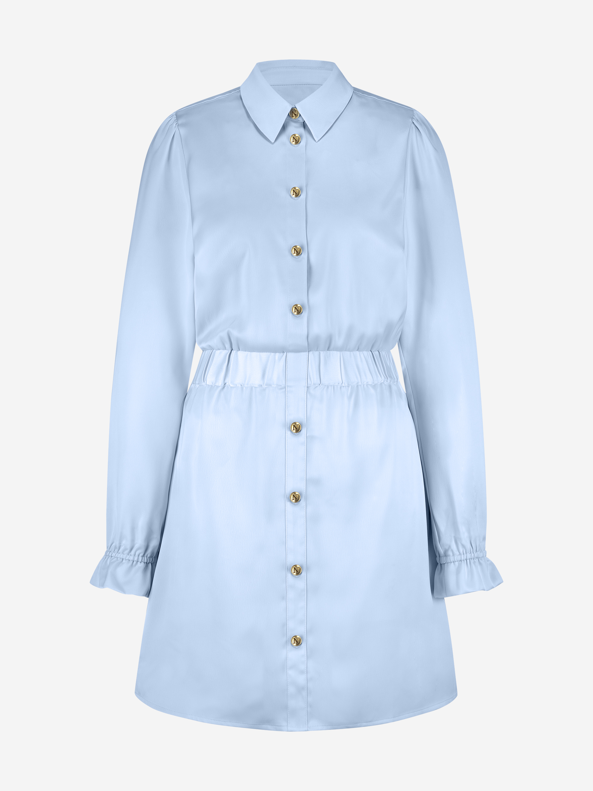 Satijnlook jurk met elastische tailleband en N-knopen