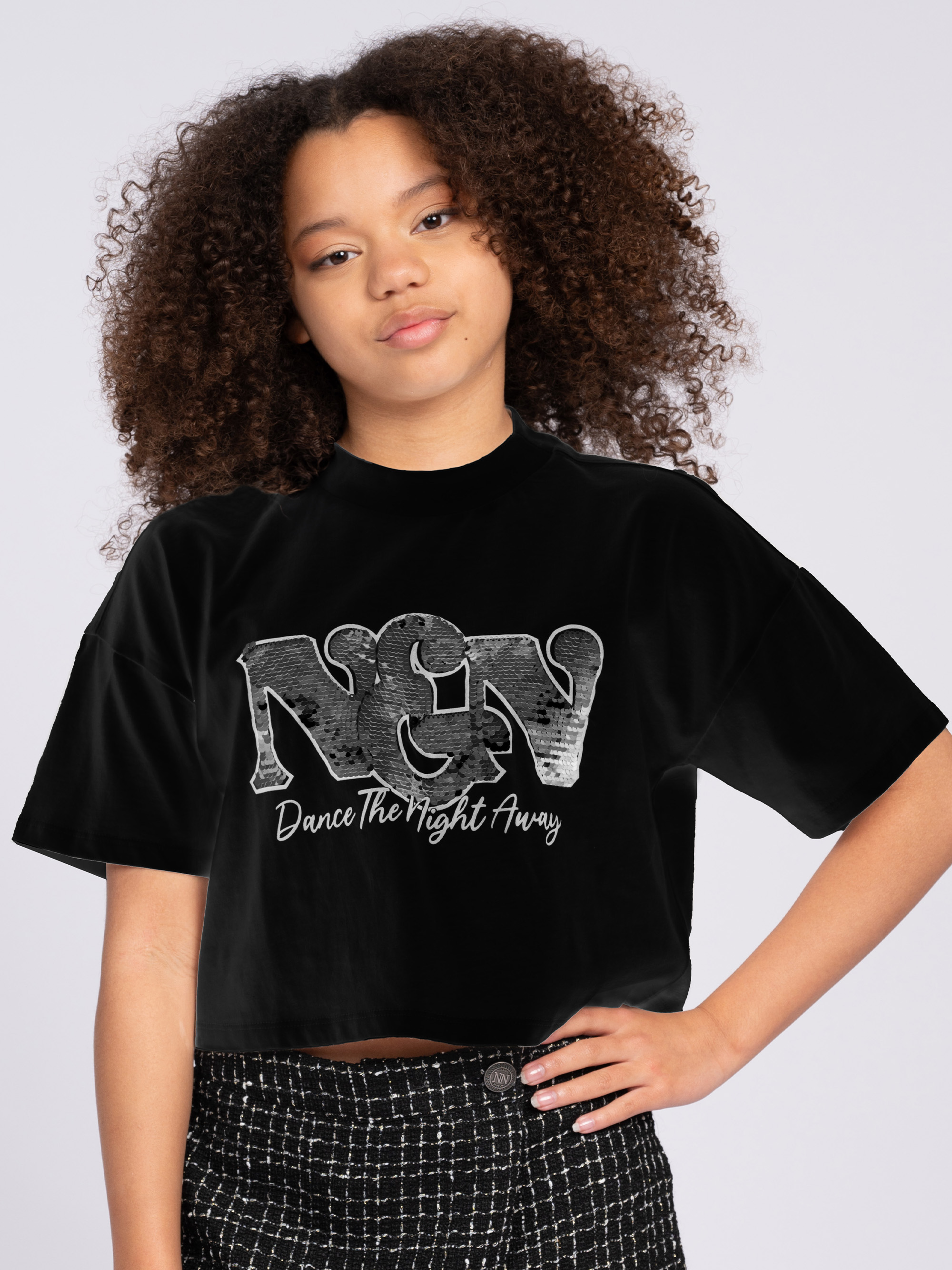 Cropped T-shirt met pailletten NIK&NIK logo