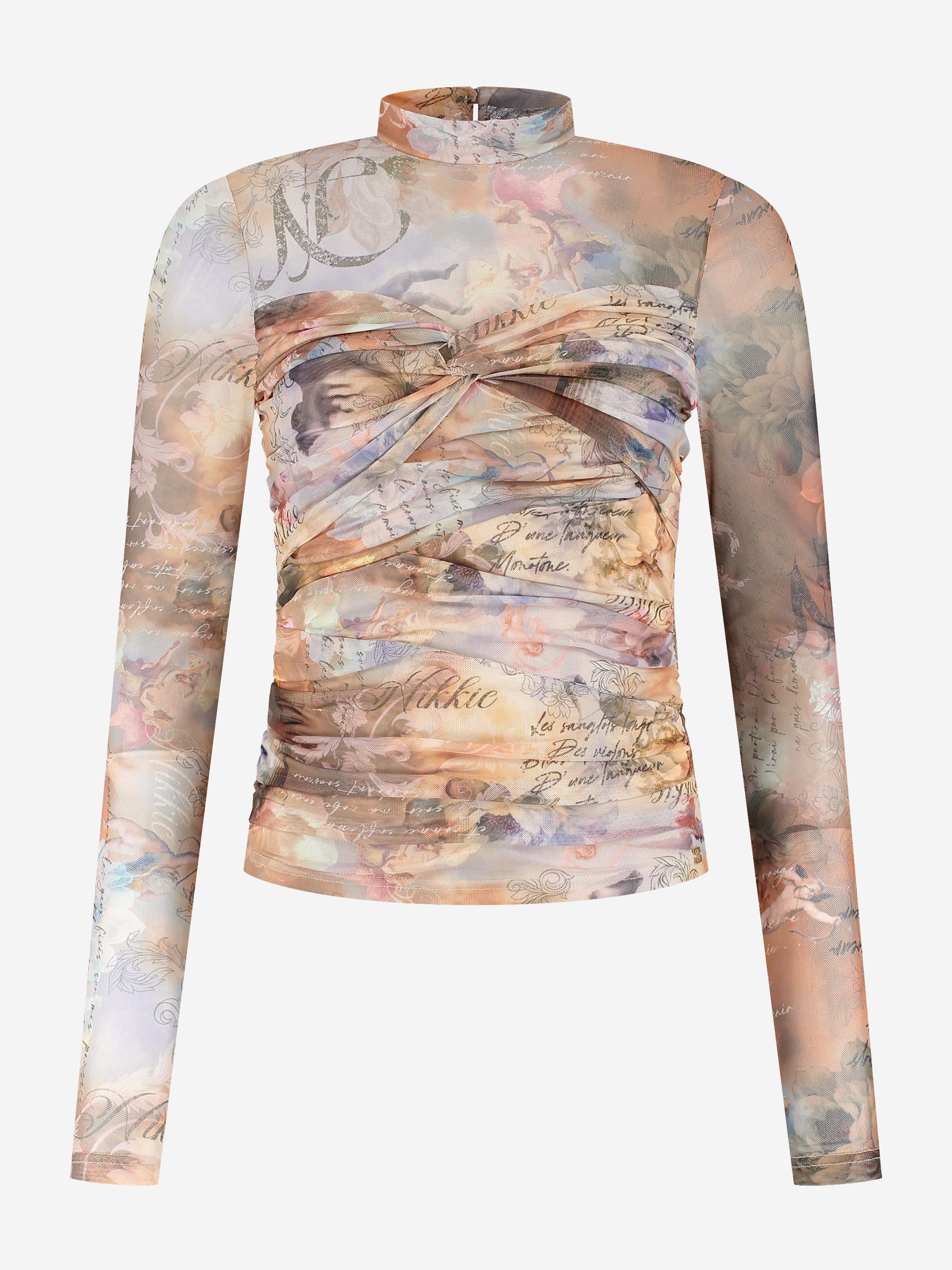 Gedrapeerde top met mesh en een col