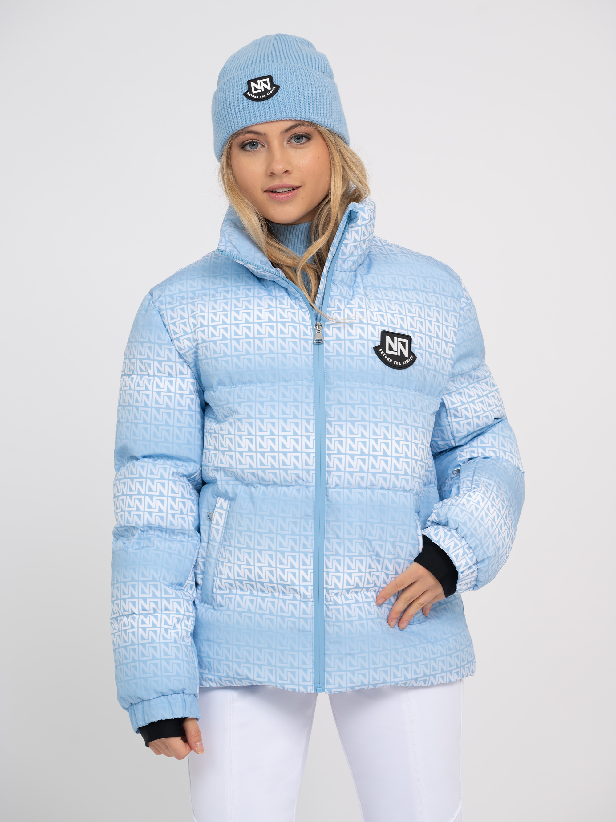 Ski jas met logo patroon en hoge kraag