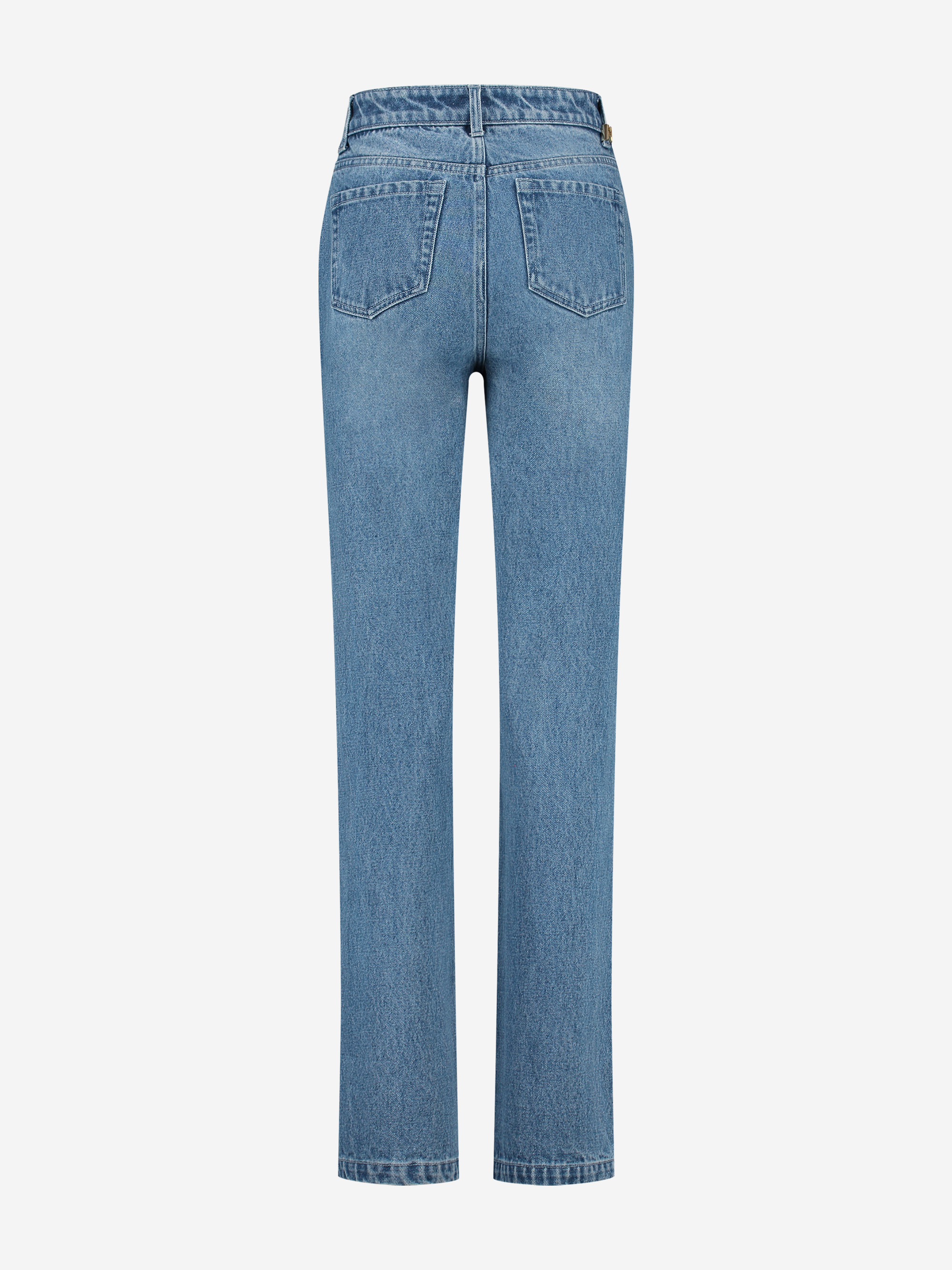 Denim jeans met gekruiste tailleband