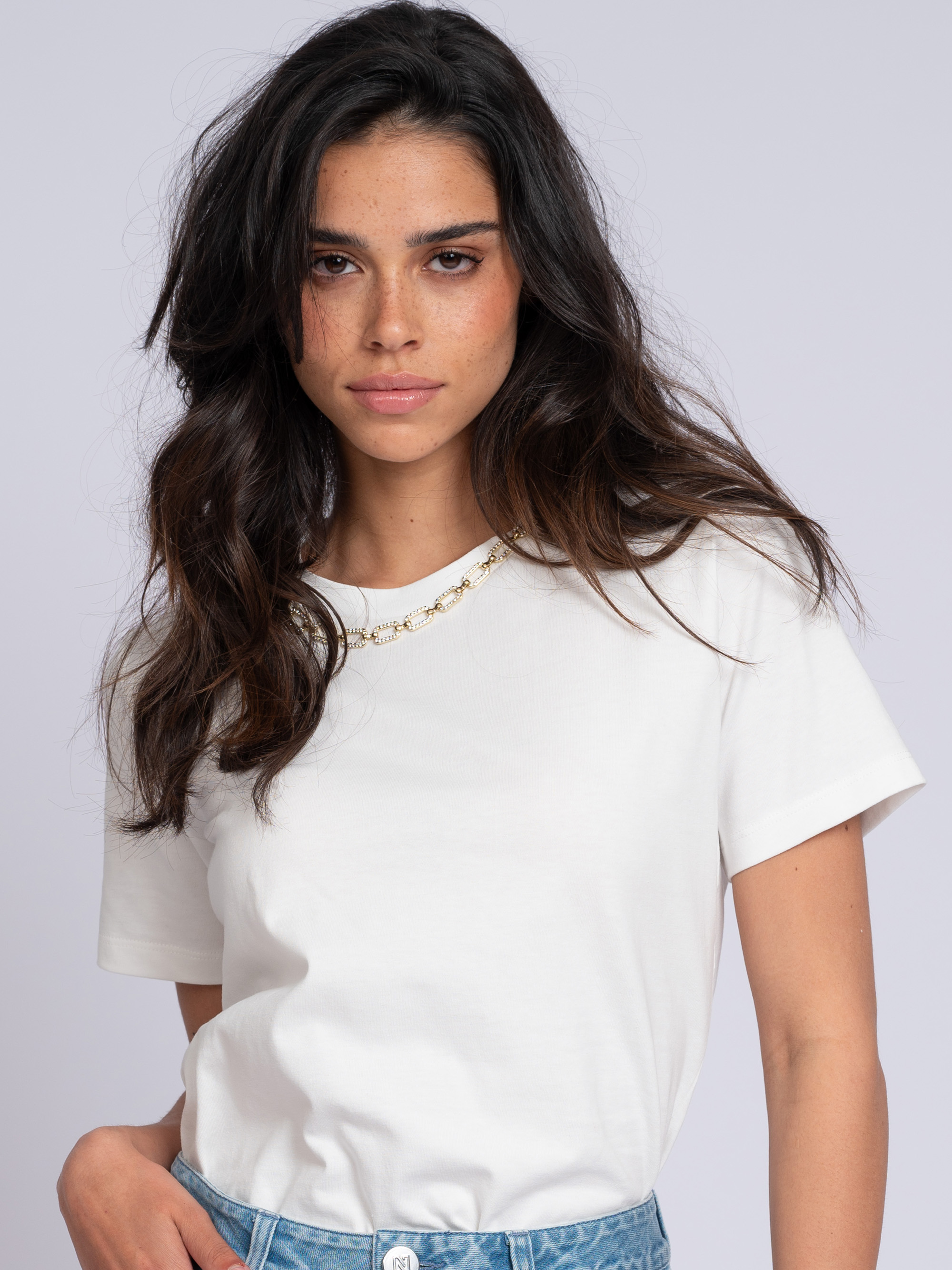T-shirt with chain detail at the neck