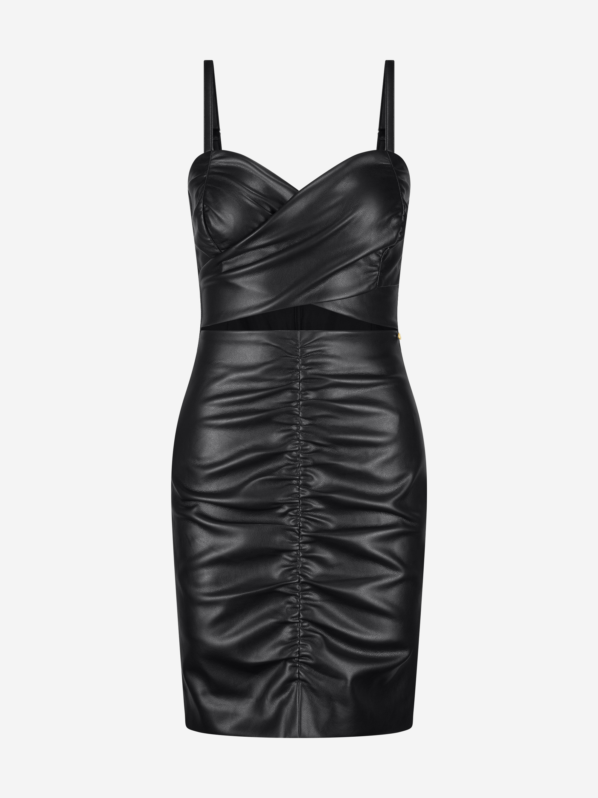 Gedrapeerde jurk van imitatieleer met cut-out detail