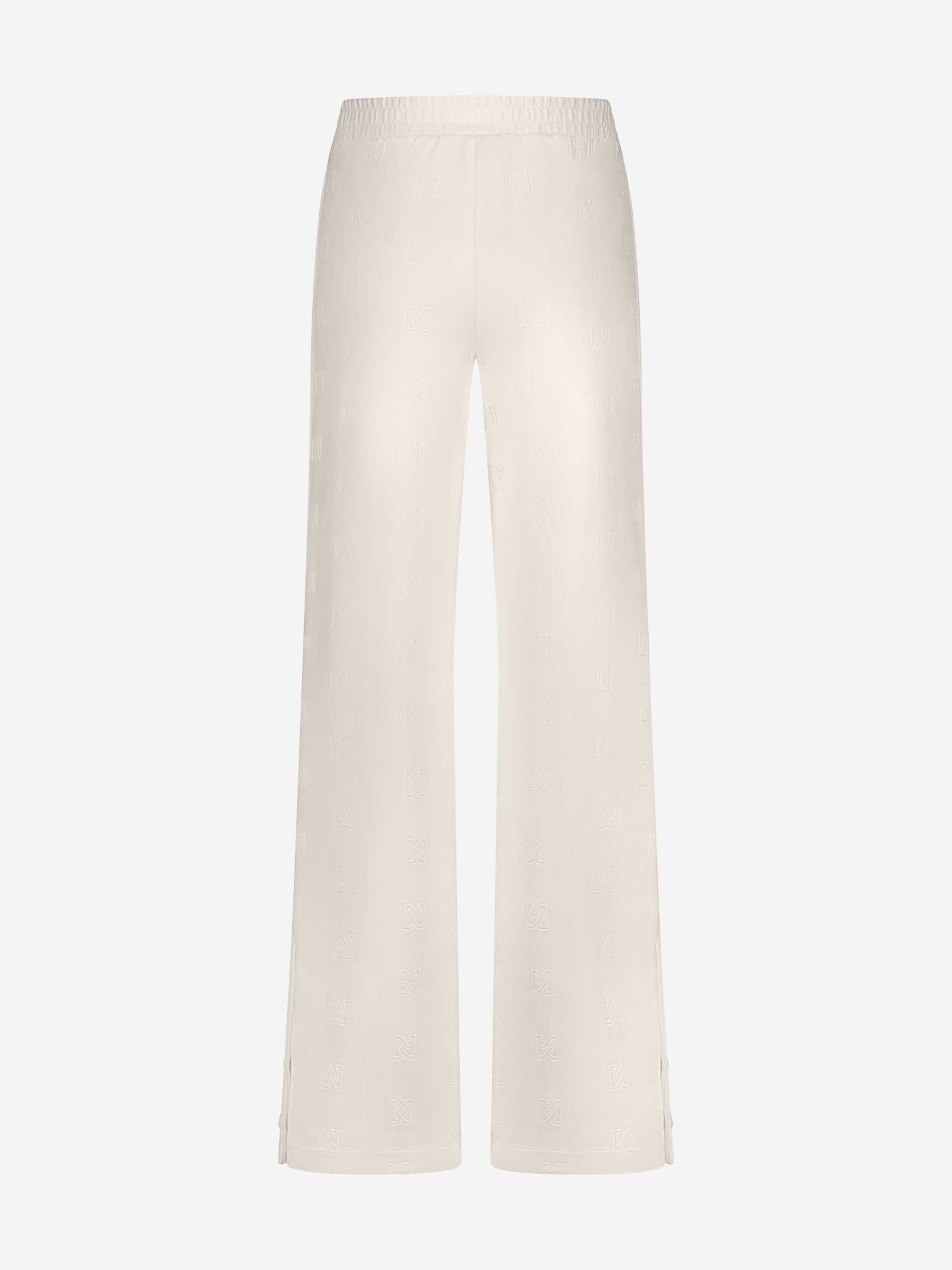 Loose-fitting pants with logo pattern and decorative buttons