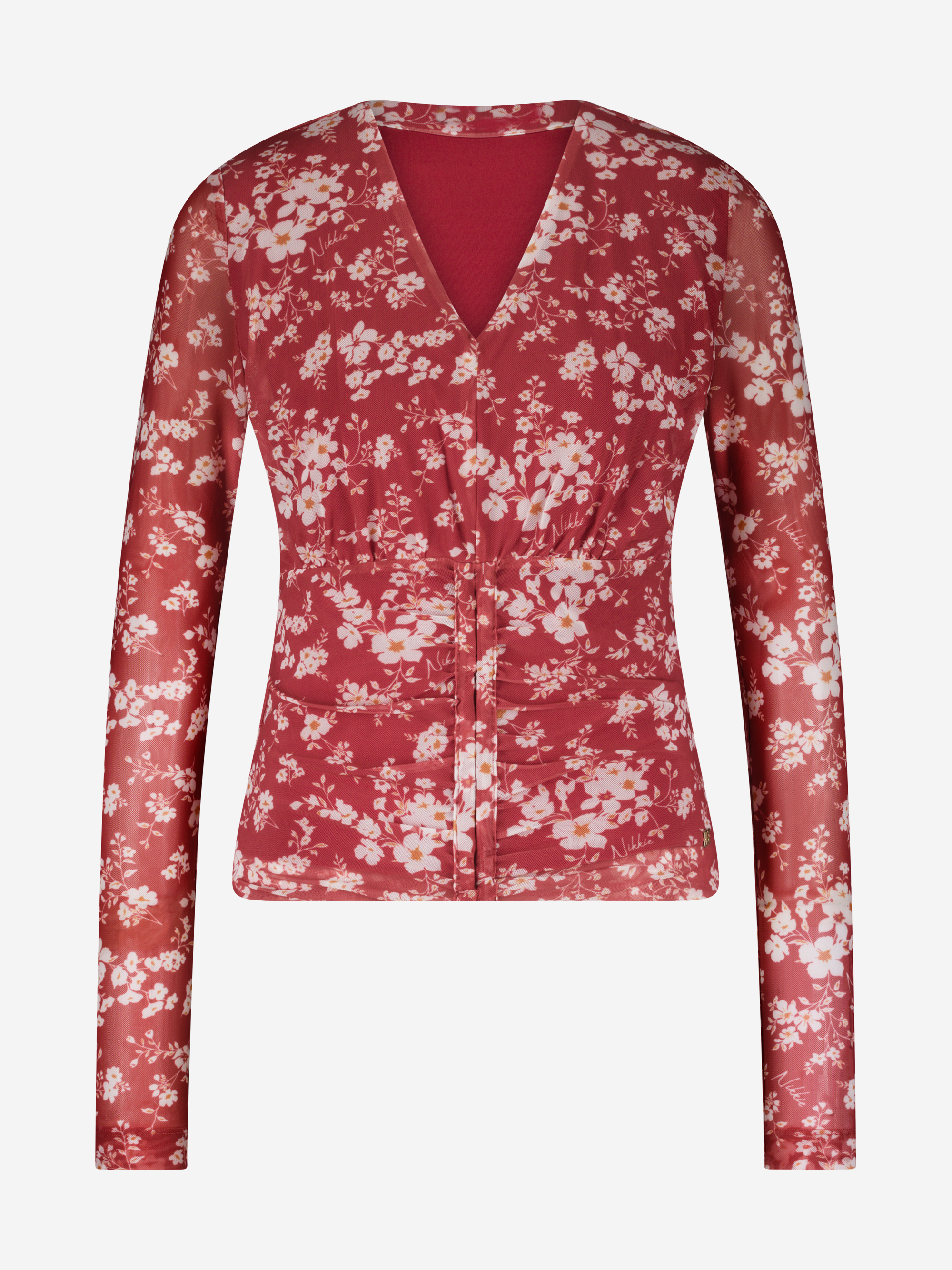 Aansluitende top met bloemenprint en trekkoord