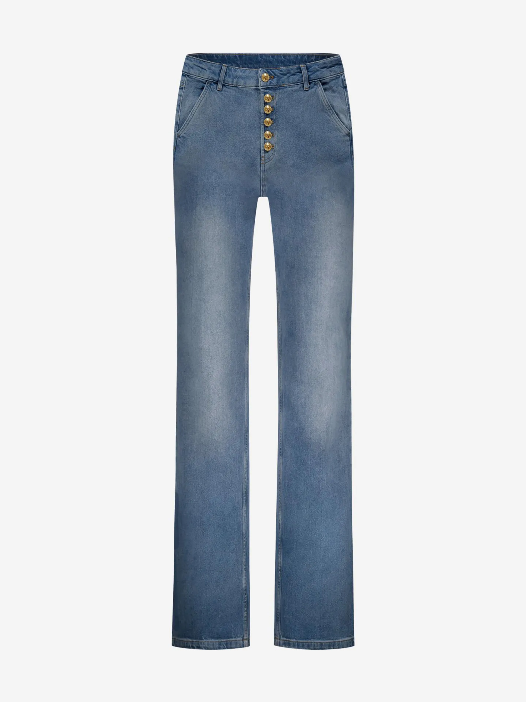 Losvallende jeans met rij knopen