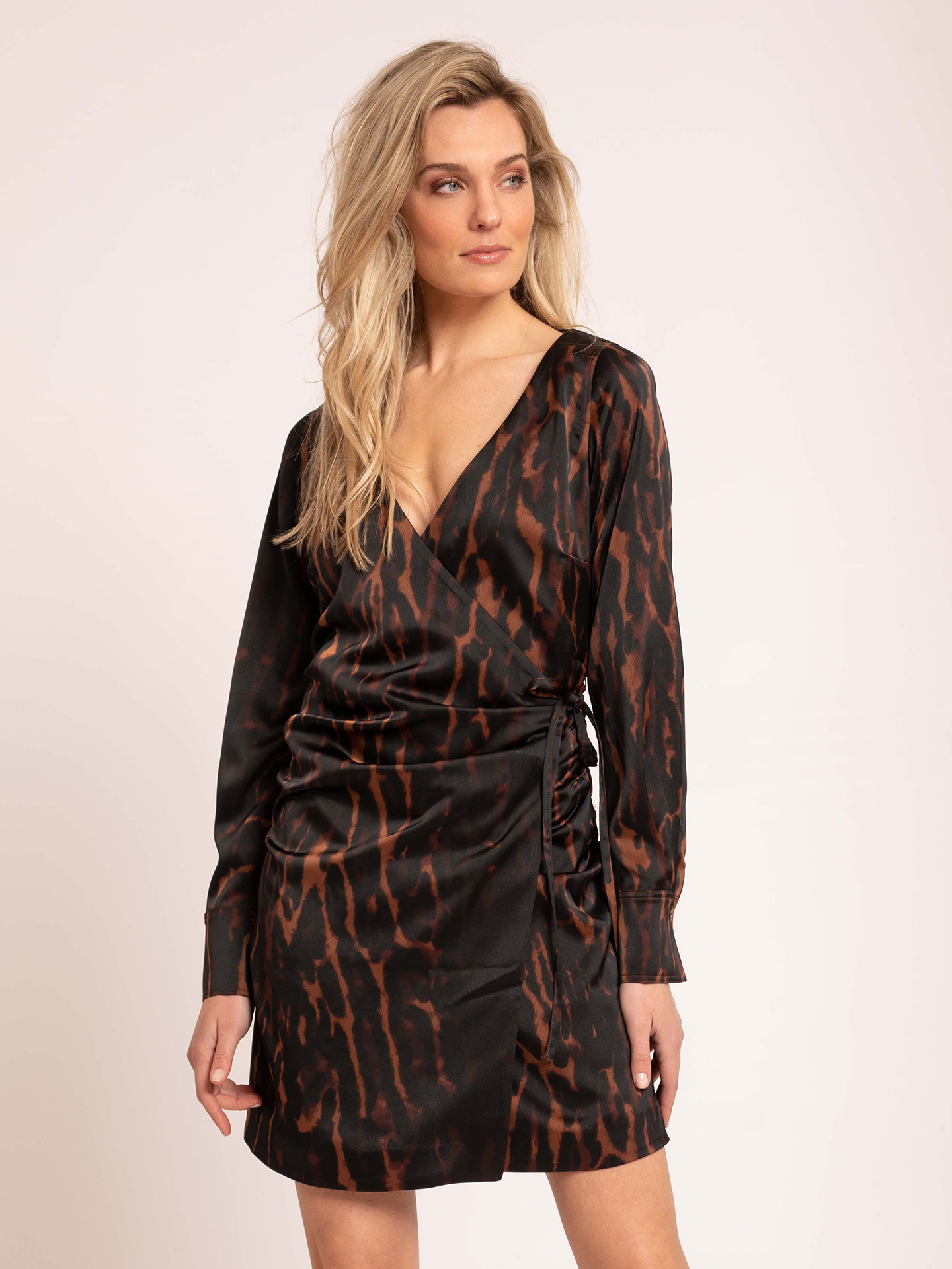 Leopard satin look wrap dress