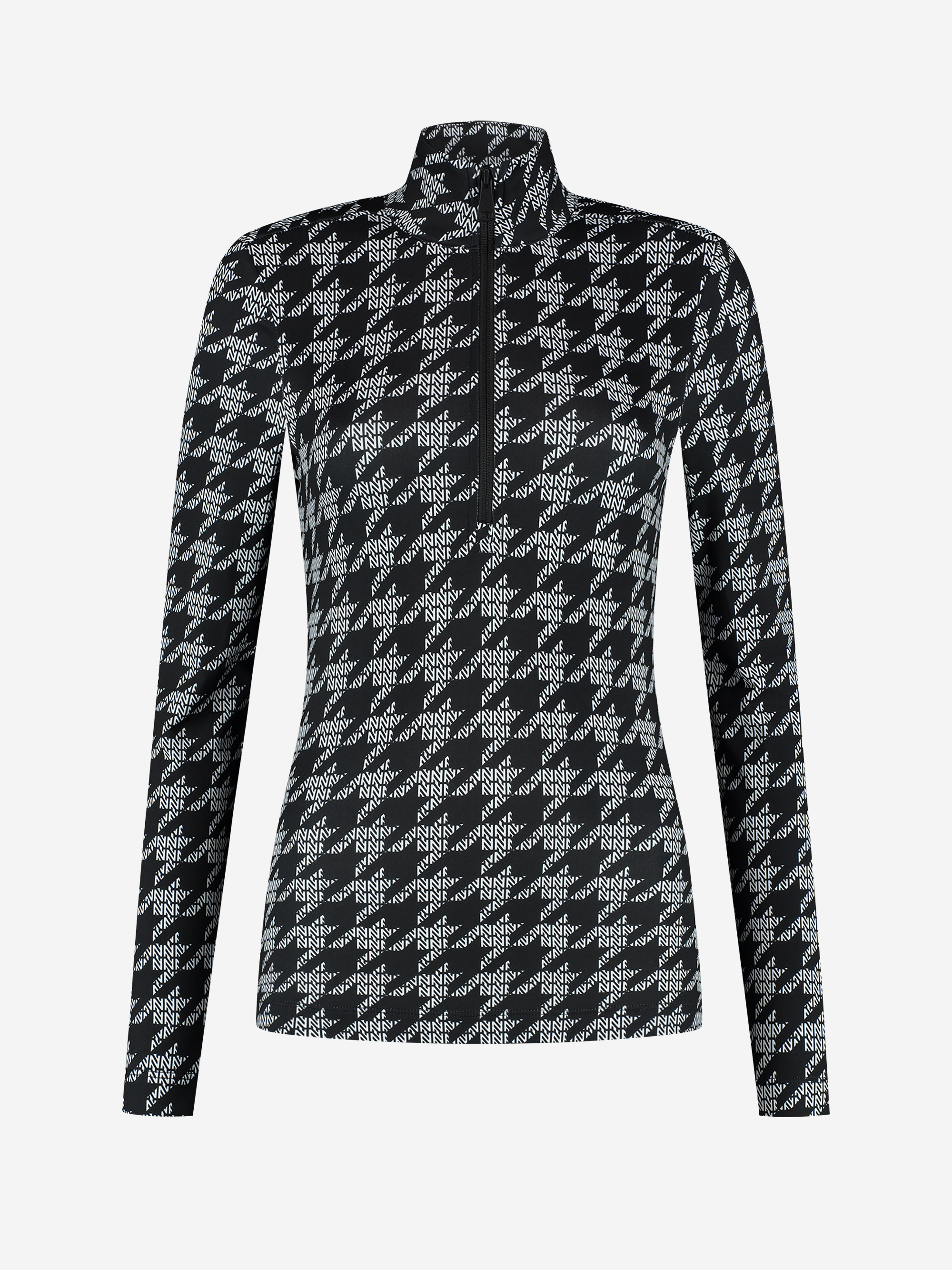 Fitted top with zipper and logo pattern