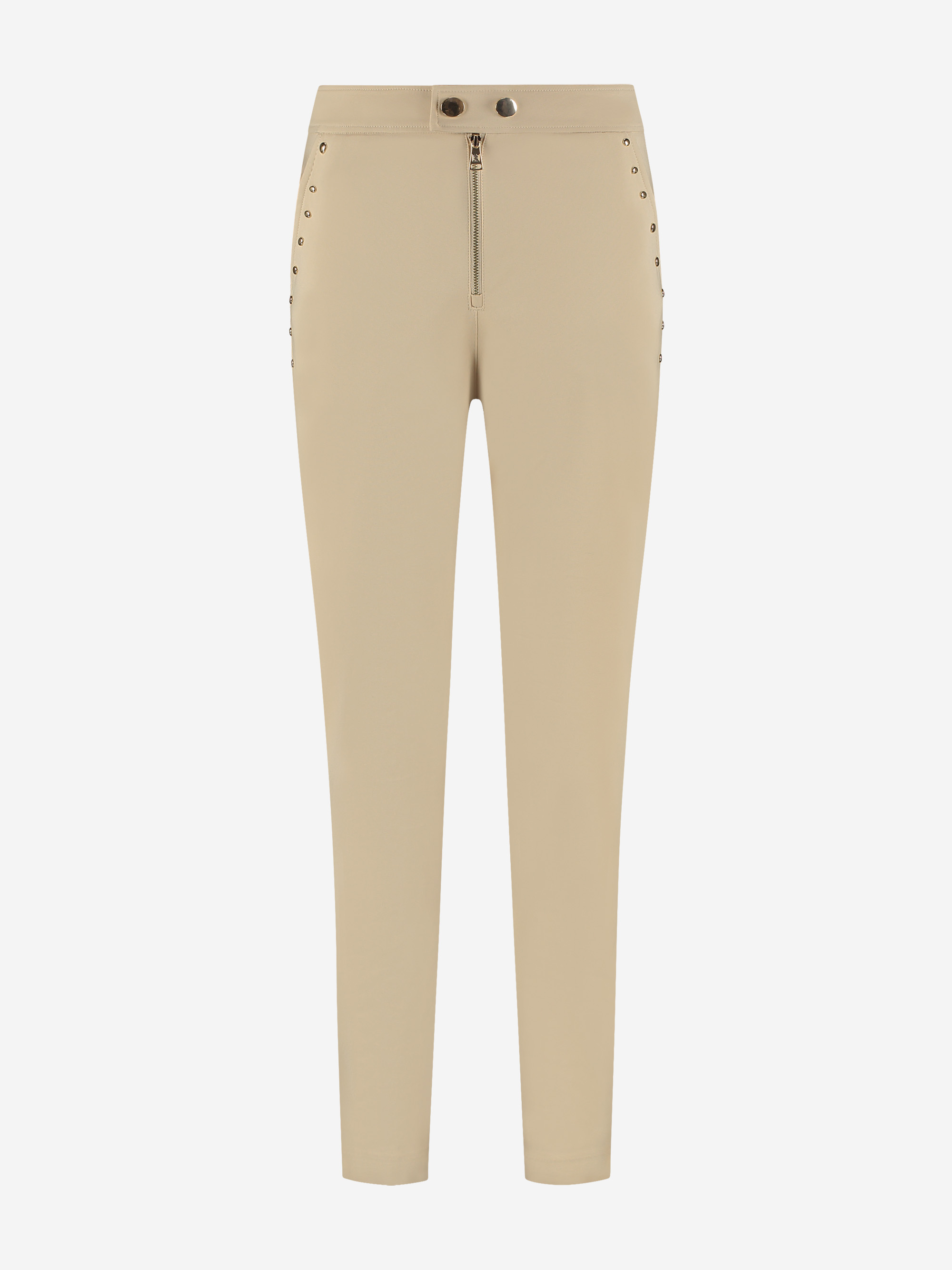 Trousers with zipper and decorative studs