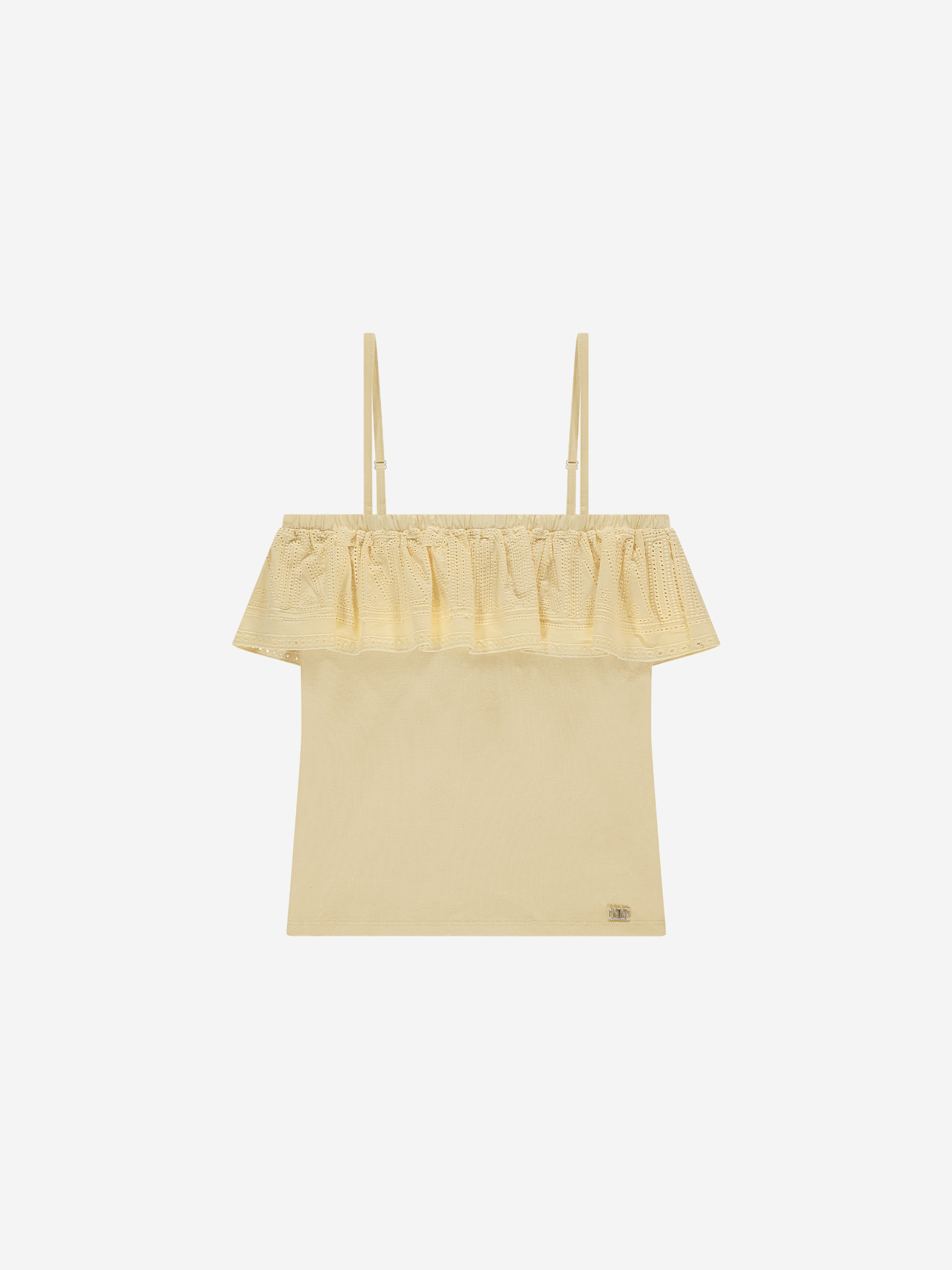 Top with flounce and embroidery