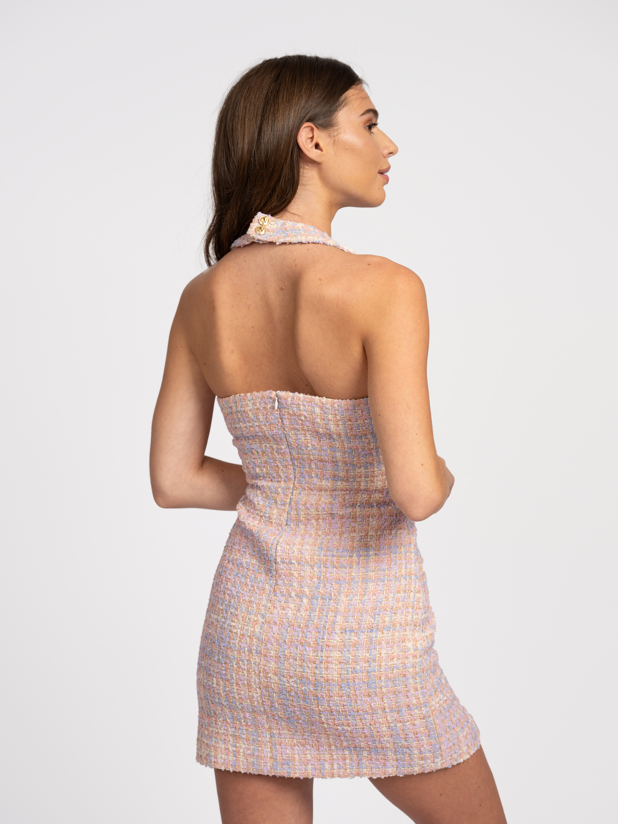 Halternek jurk van tweed