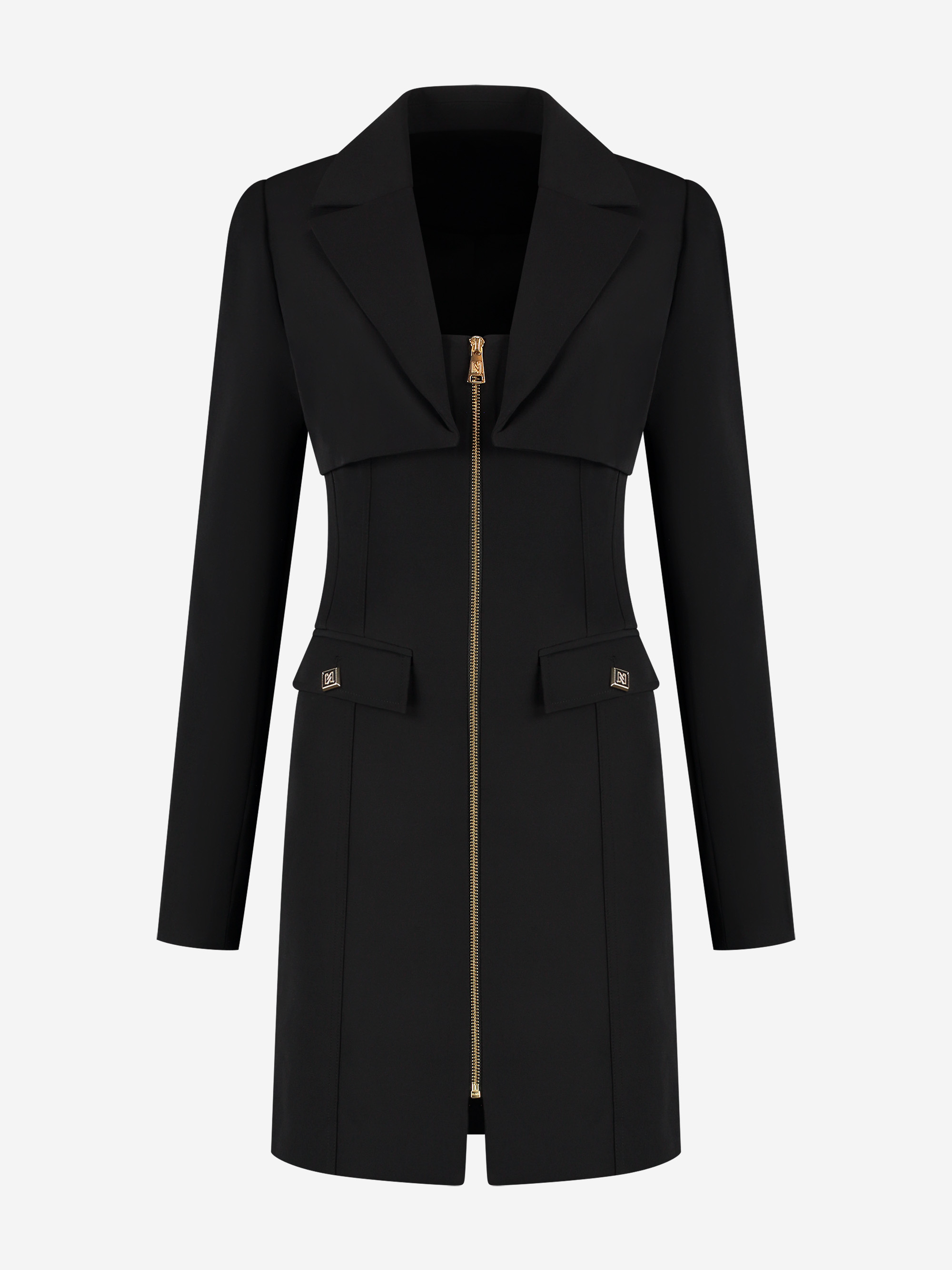 Fitted dress with two-layer detail and central zipper