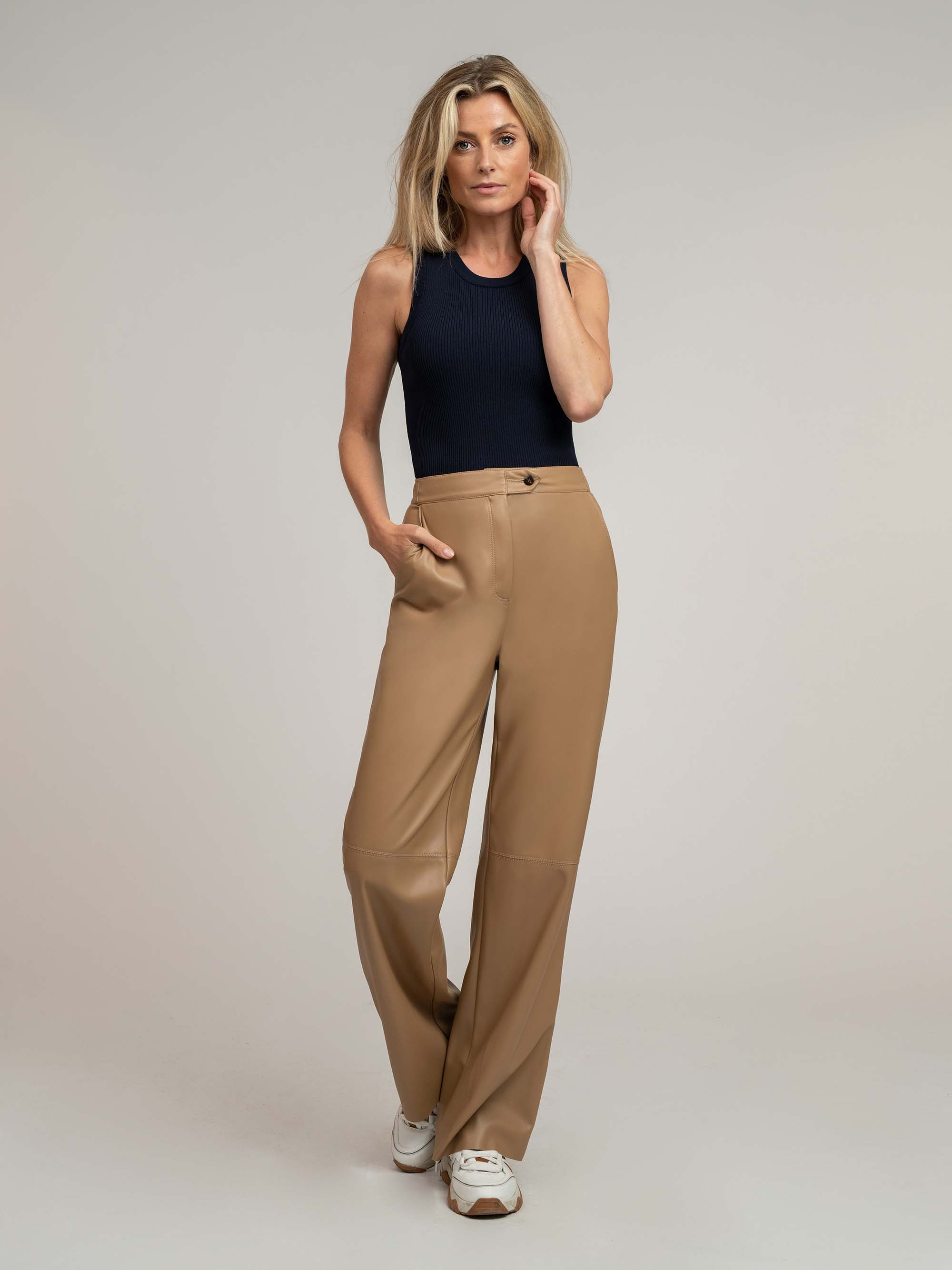Vegan leather wide leg trousers with high rise 