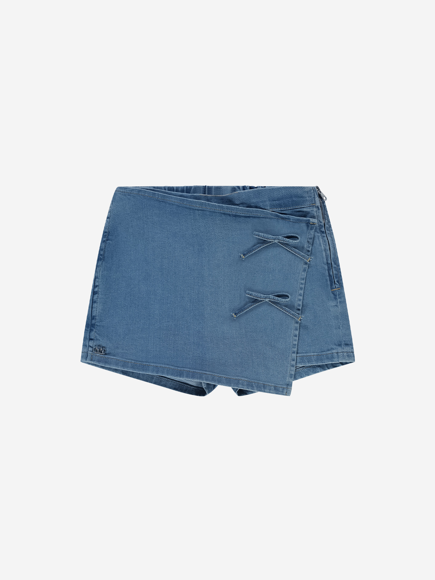 Denim skort met decoratieve strikjes