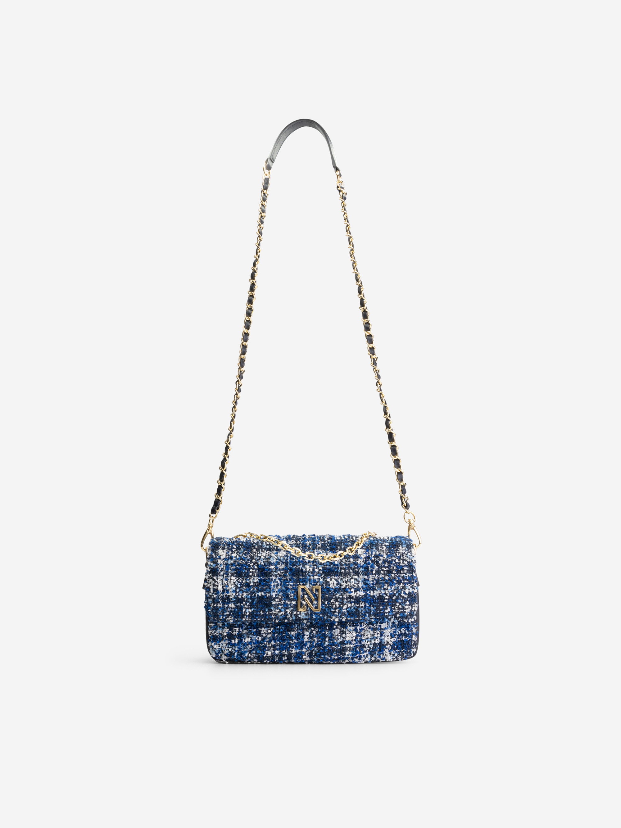 Tweed shoulder bag with pied-de-poule pattern