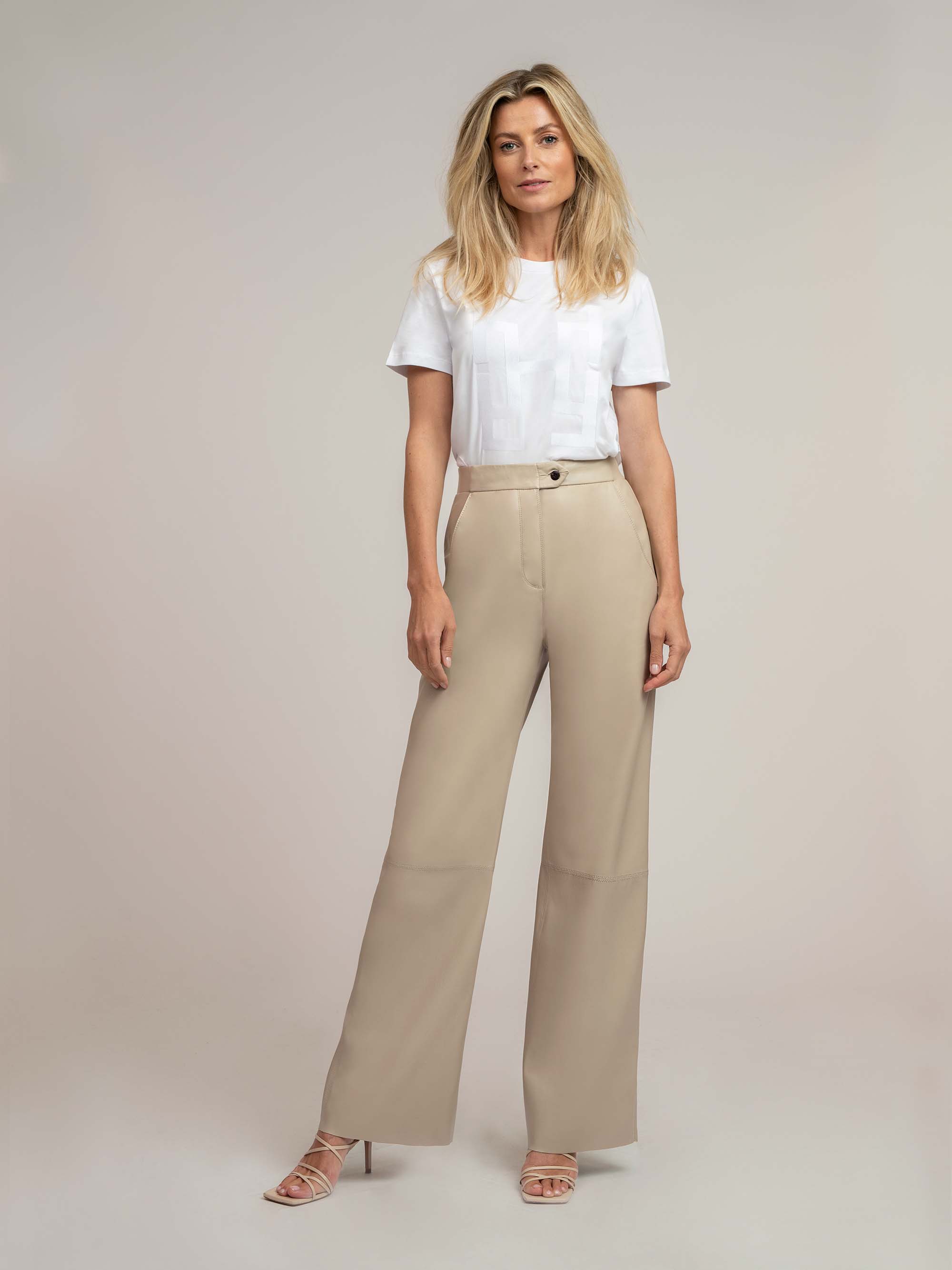 Vegan leather wide leg trousers with high rise 
