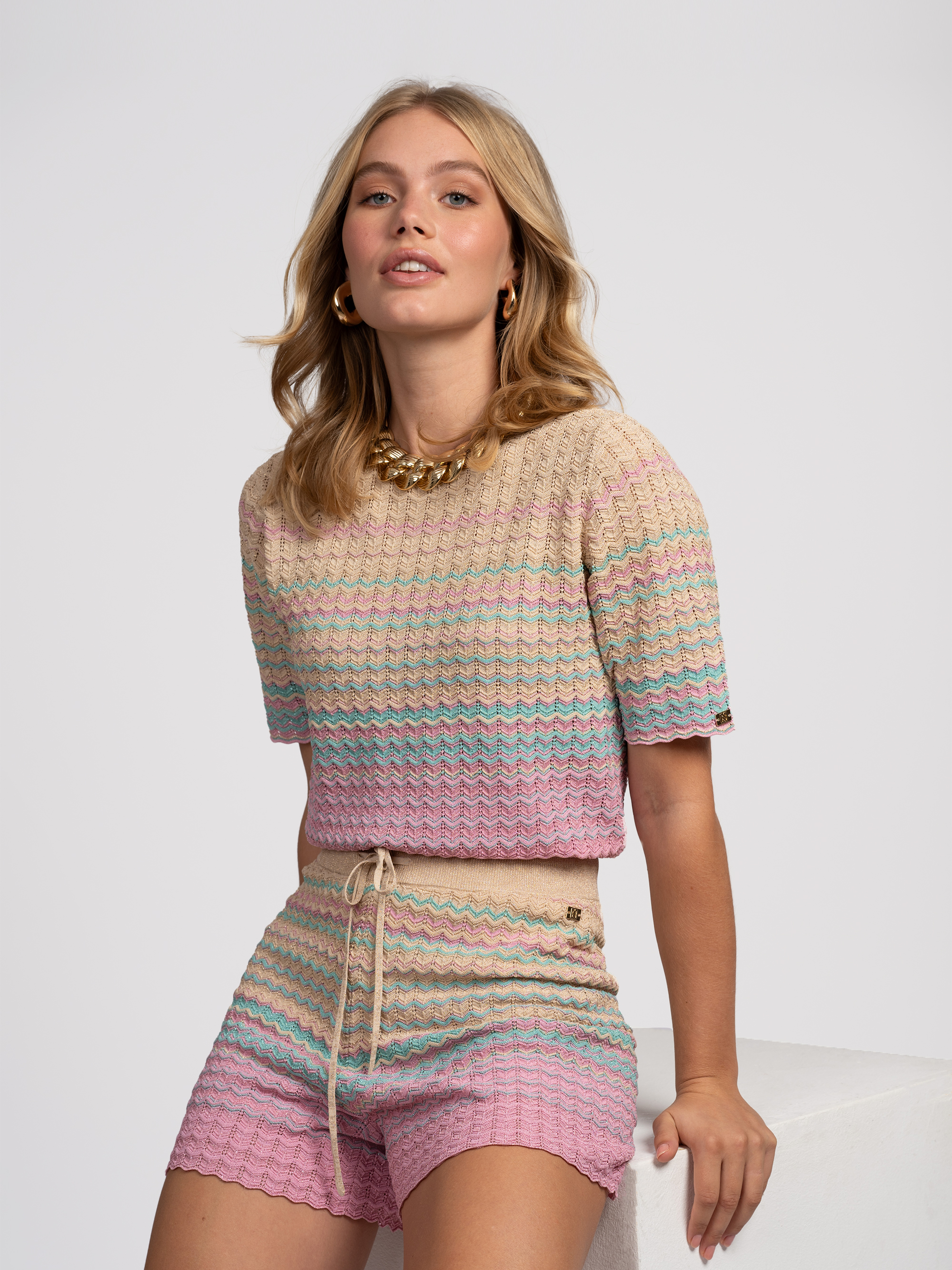 Opengebreide shorts met glitterdraad
